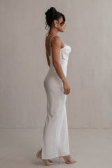 Ivory Unveiled Satin Maxi Dress - JLUXLABEL