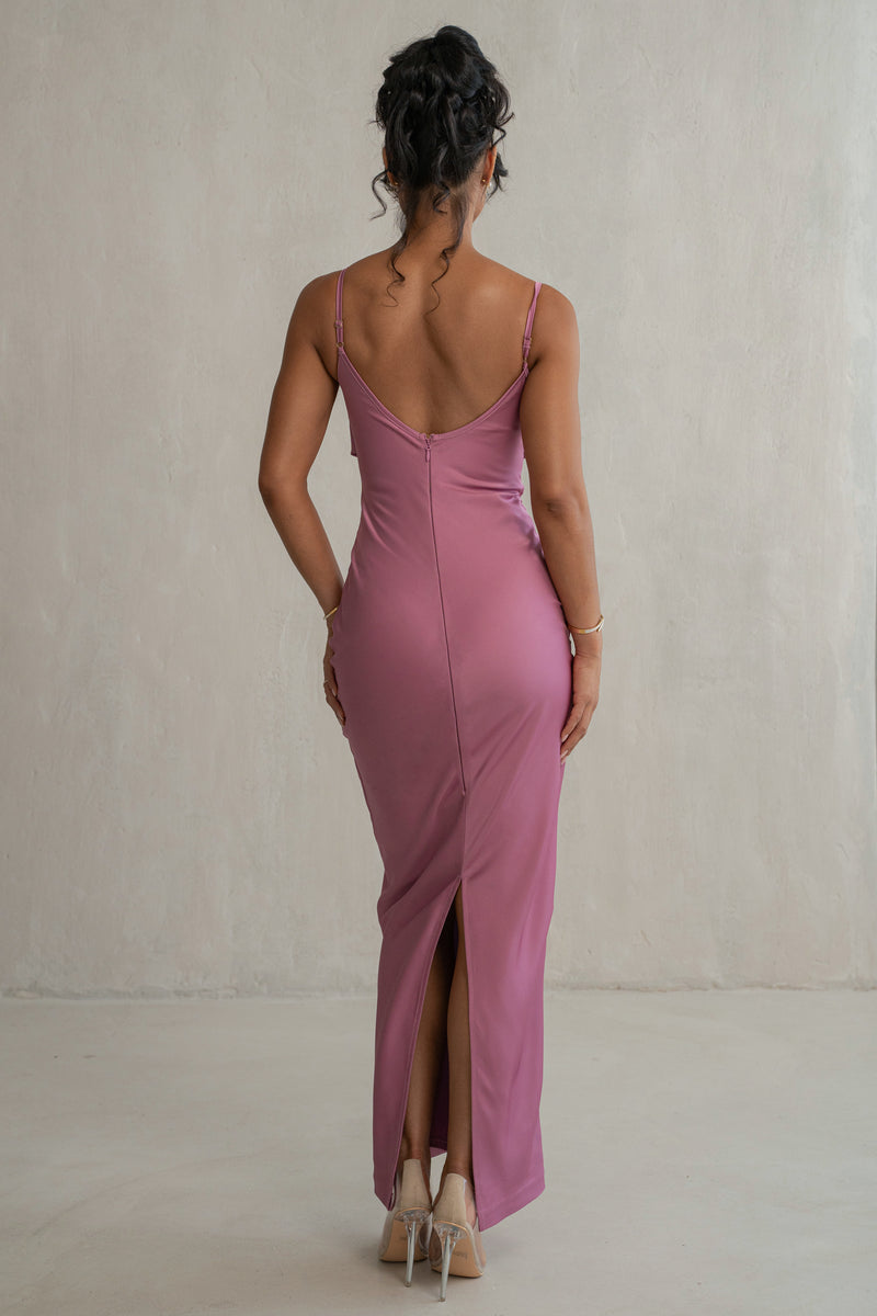 Berry Unveiled Satin Maxi Dress - JLUXLABEL
