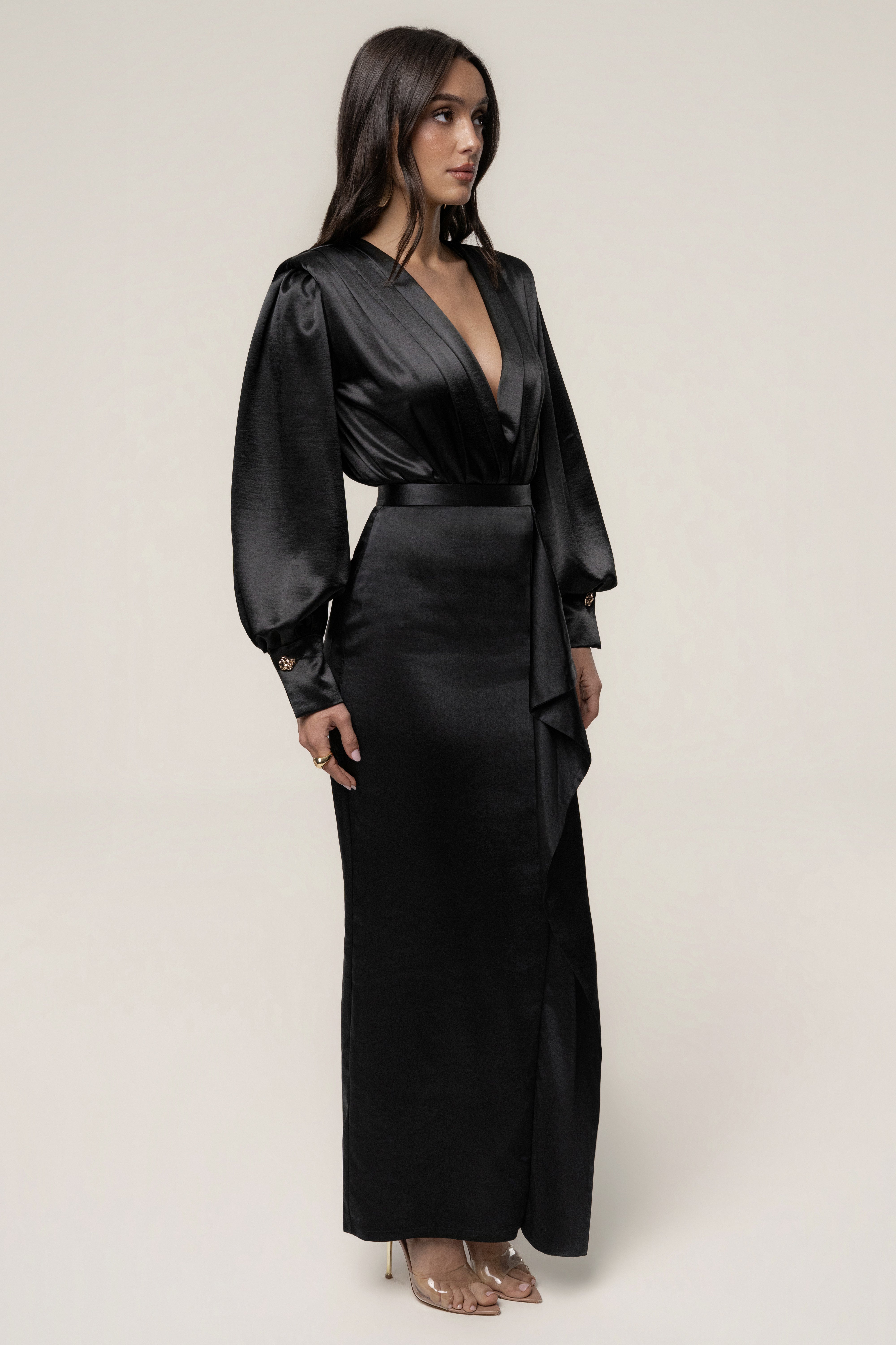 Black Midnight Mirage Satin Skirt - JLUXLABEL