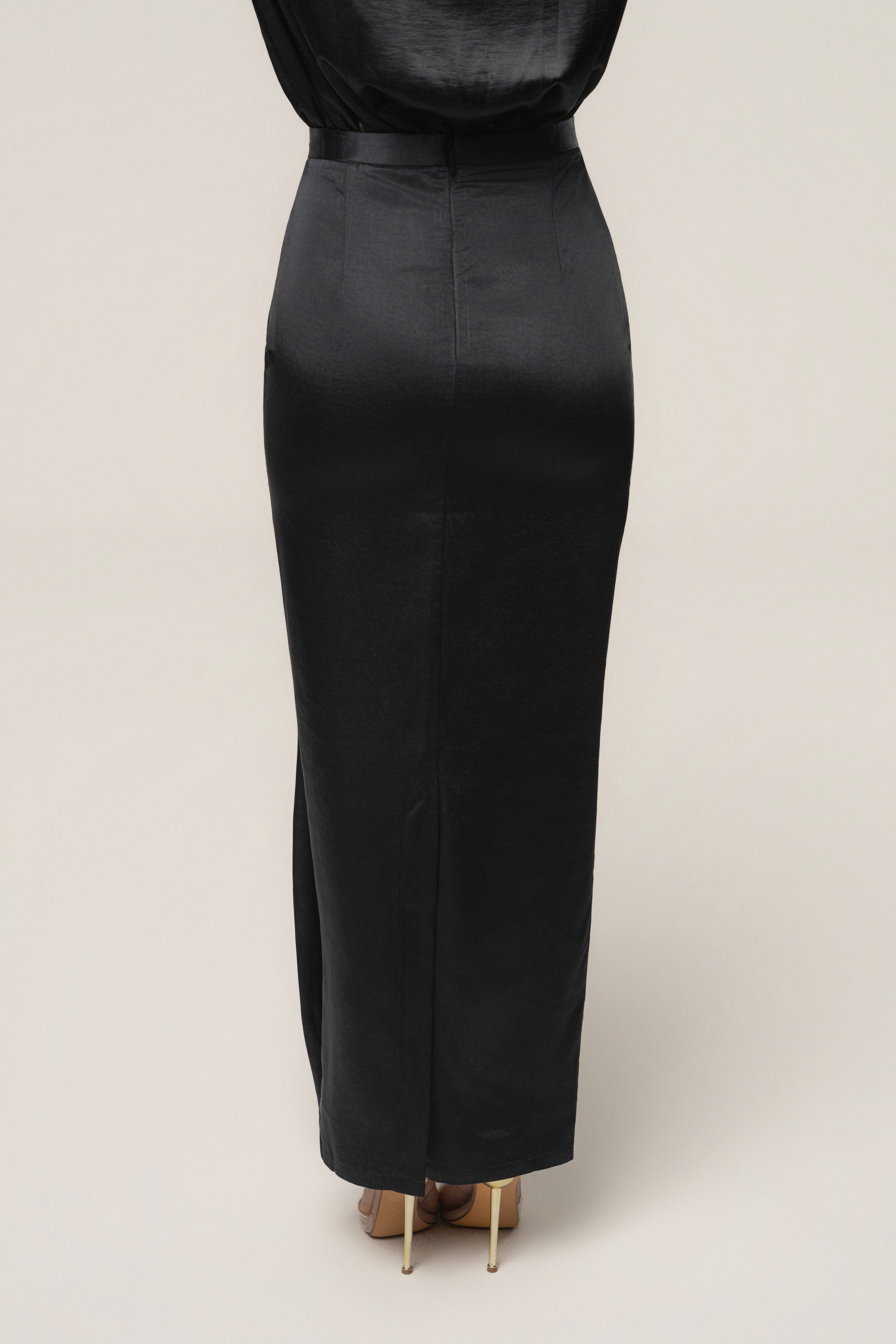 Black Midnight Mirage Satin Skirt - JLUXLABEL
