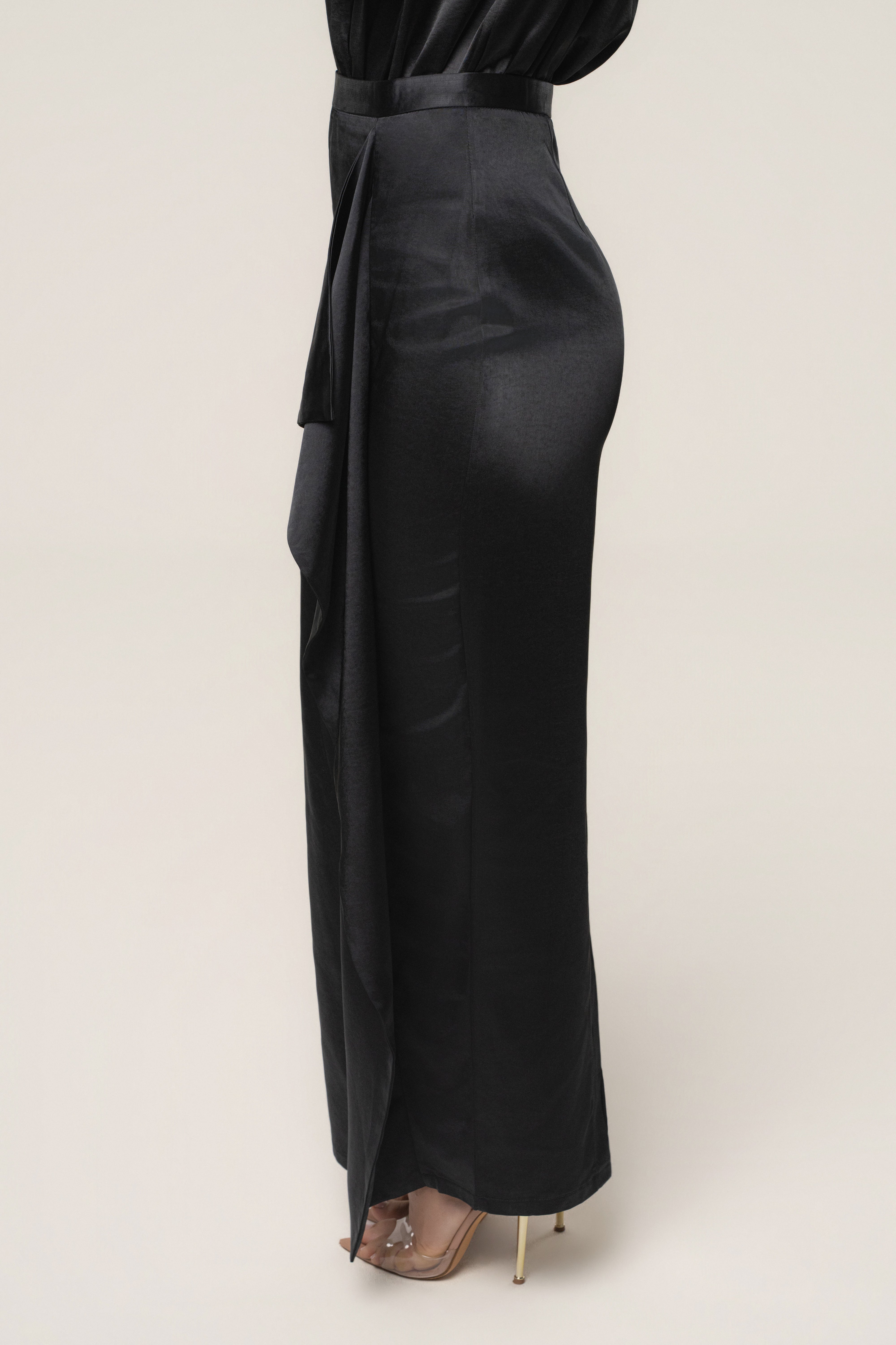 Black Midnight Mirage Satin Skirt - JLUXLABEL