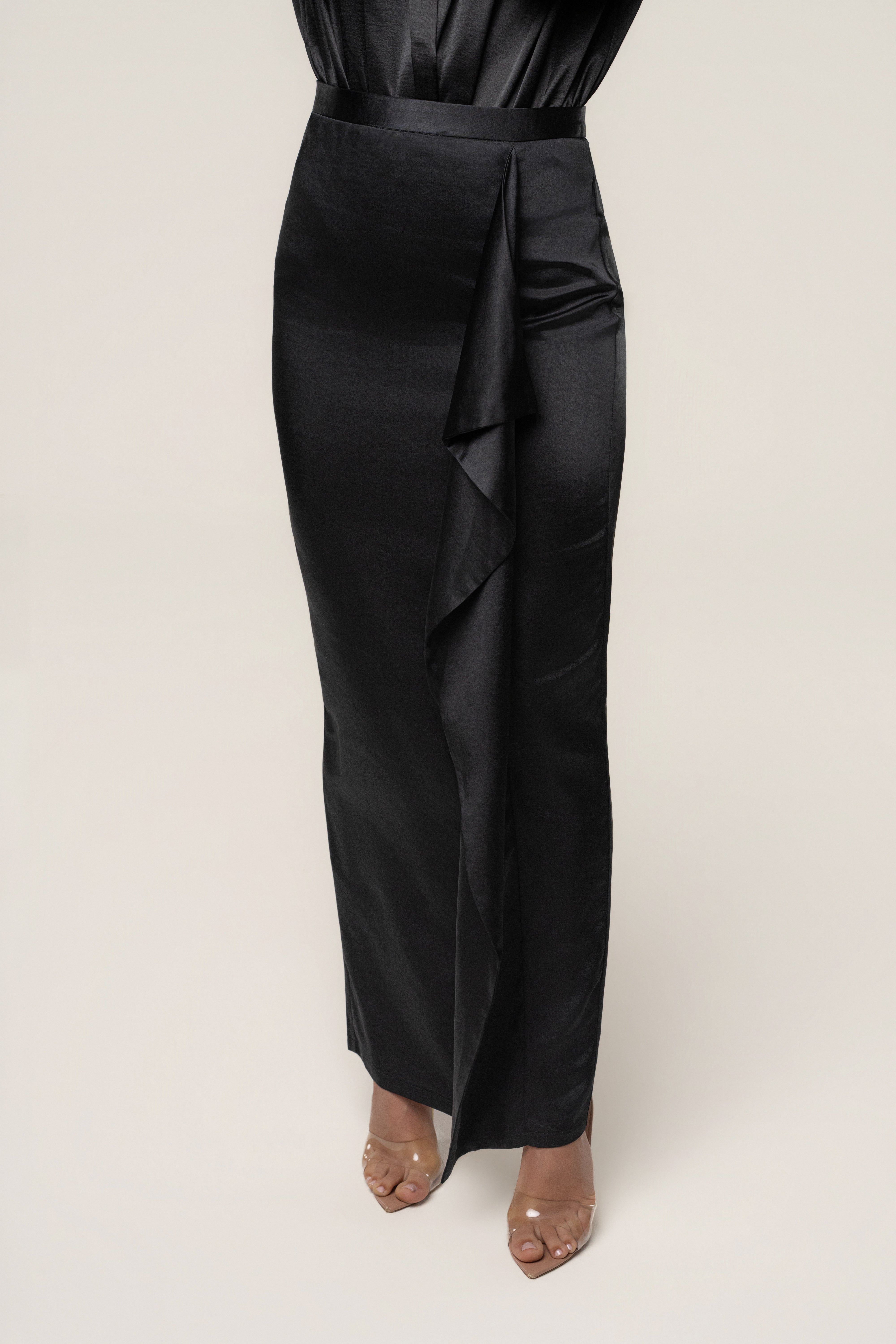 Black Midnight Mirage Satin Skirt - JLUXLABEL