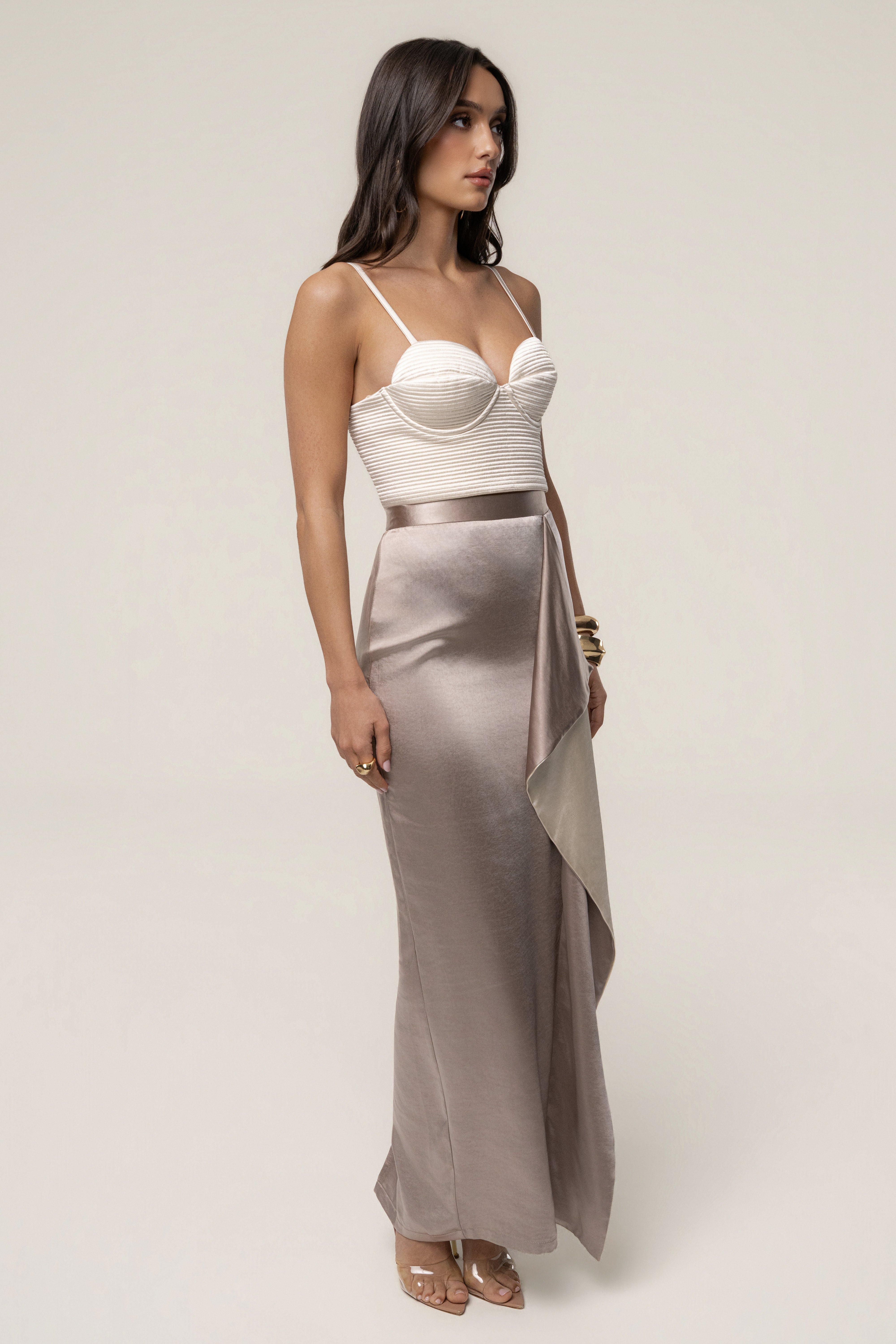 Taupe Midnight Mirage Satin Skirt - JLUXLABEL