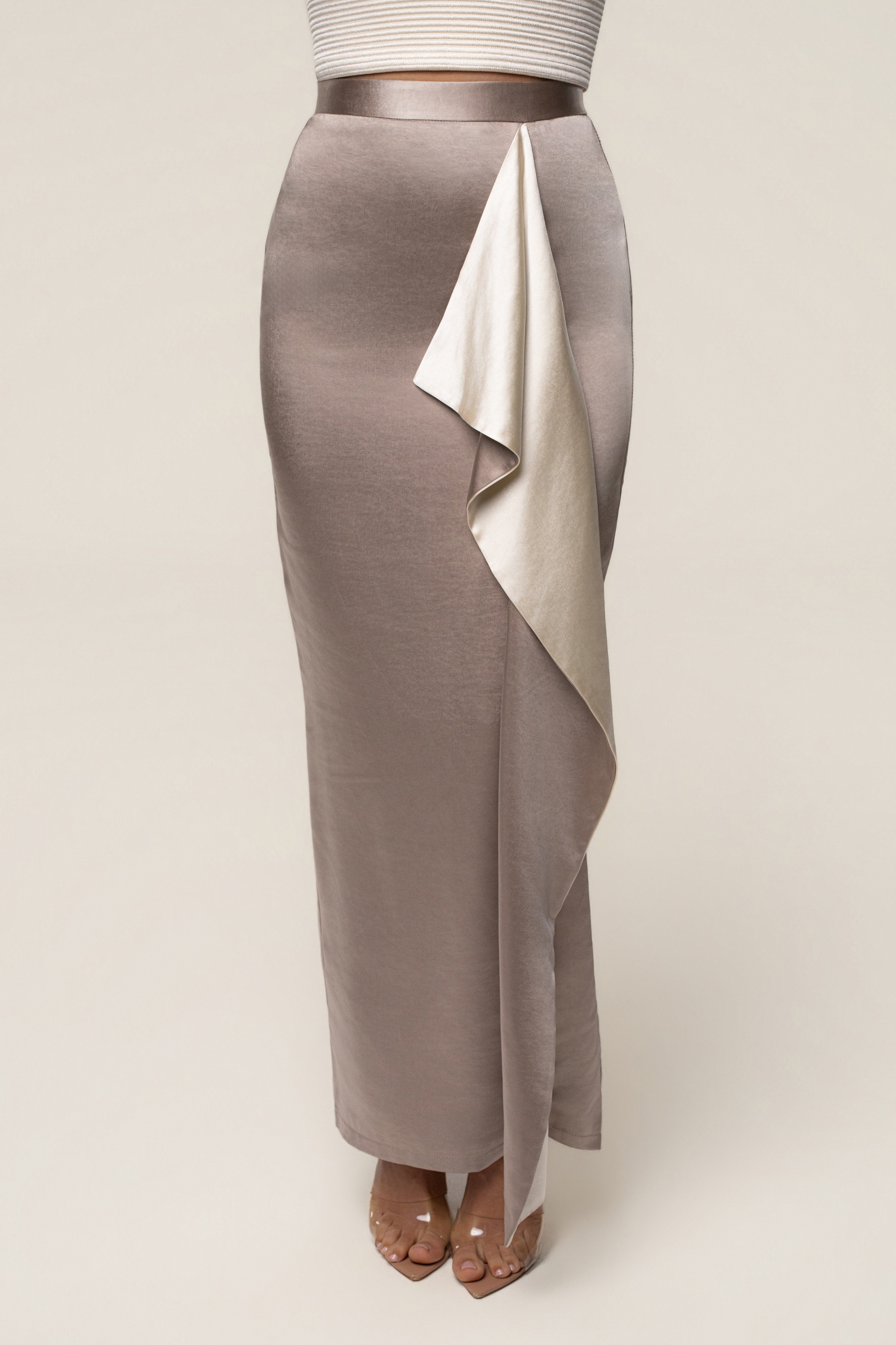Taupe Midnight Mirage Satin Skirt - JLUXLABEL