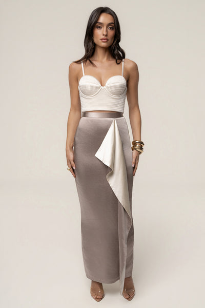 Taupe Midnight Mirage Satin Skirt