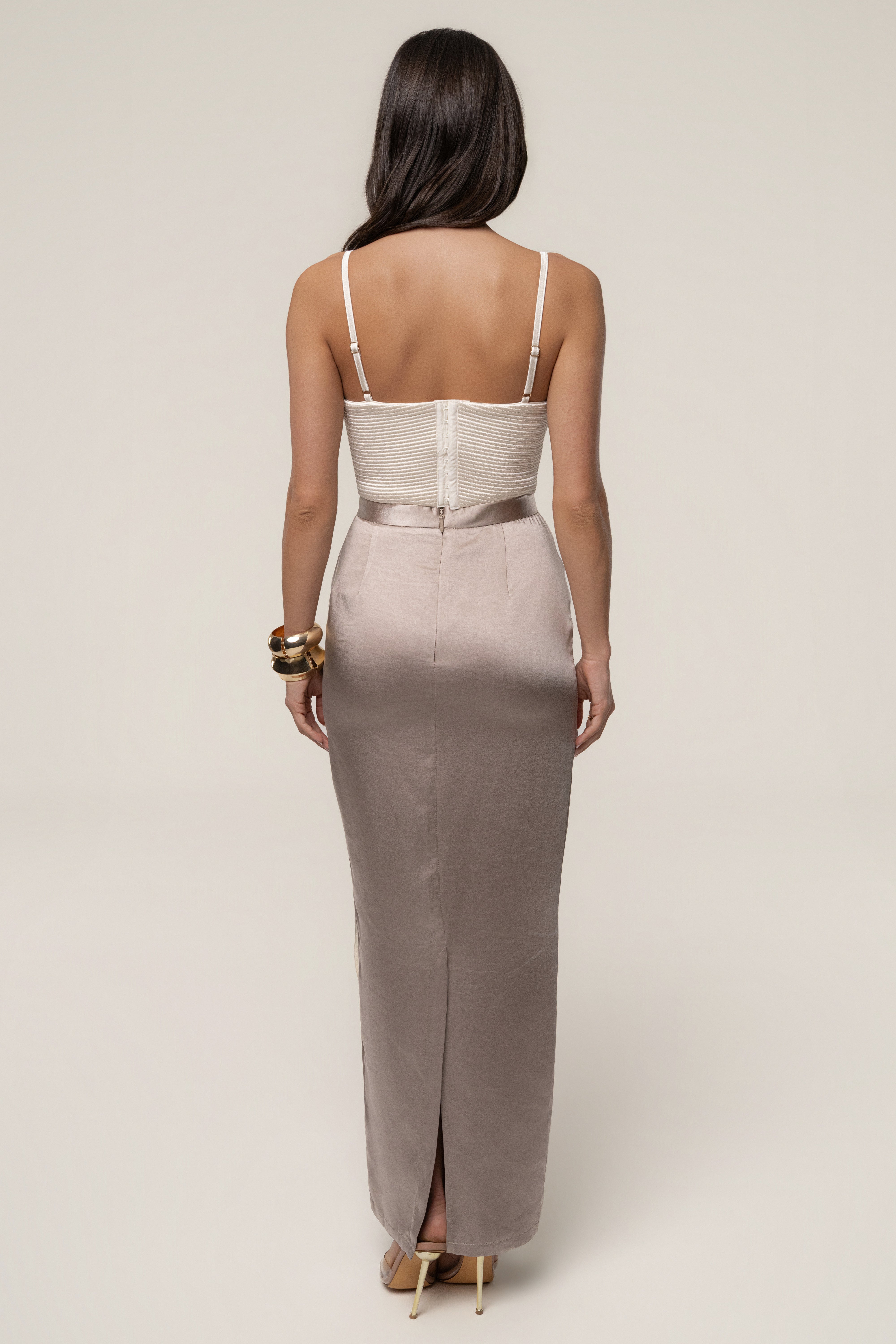 Taupe Midnight Mirage Satin Skirt - JLUXLABEL
