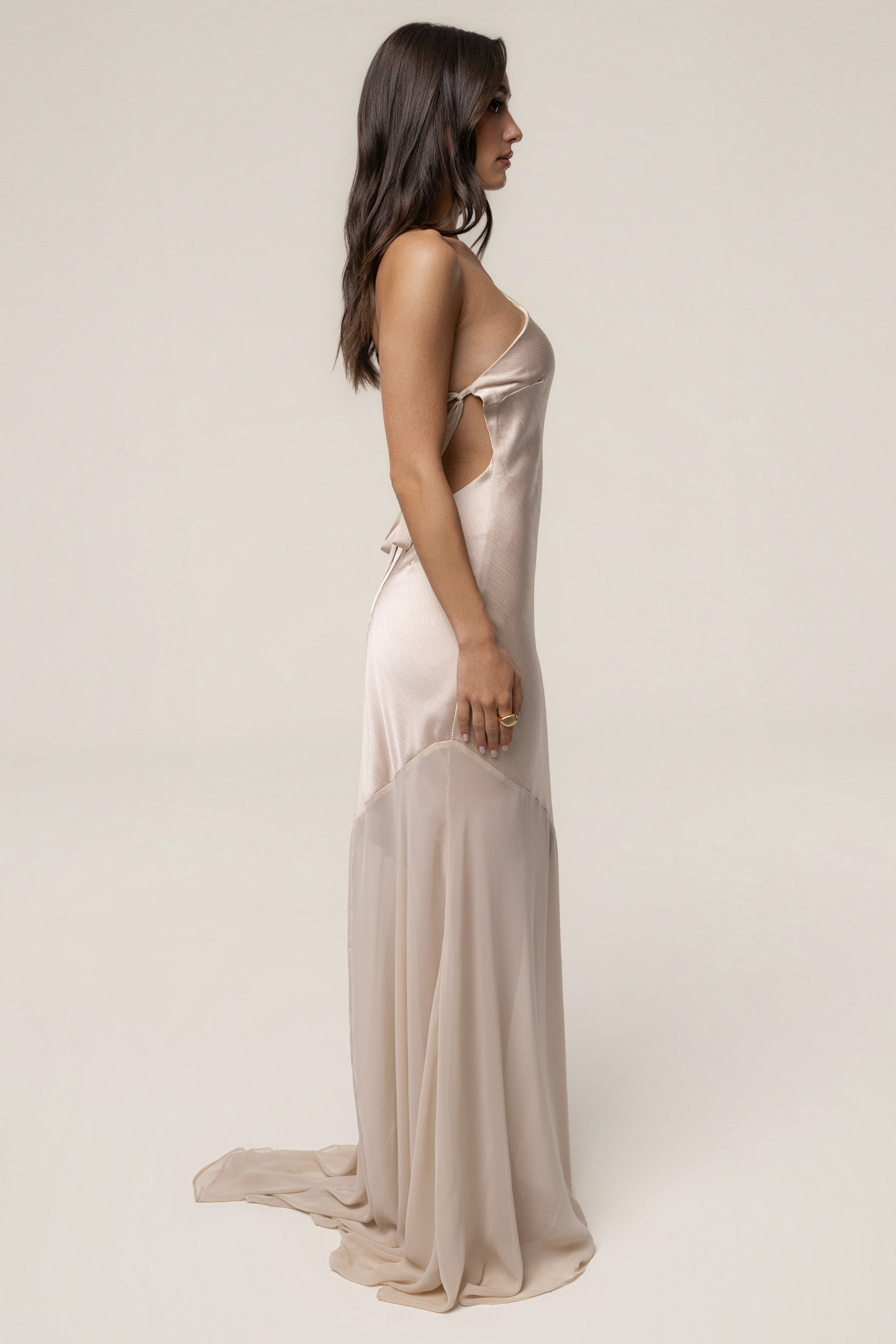 Champagne Olivia  One Shoulder Maxi Dress - JLUXLABEL