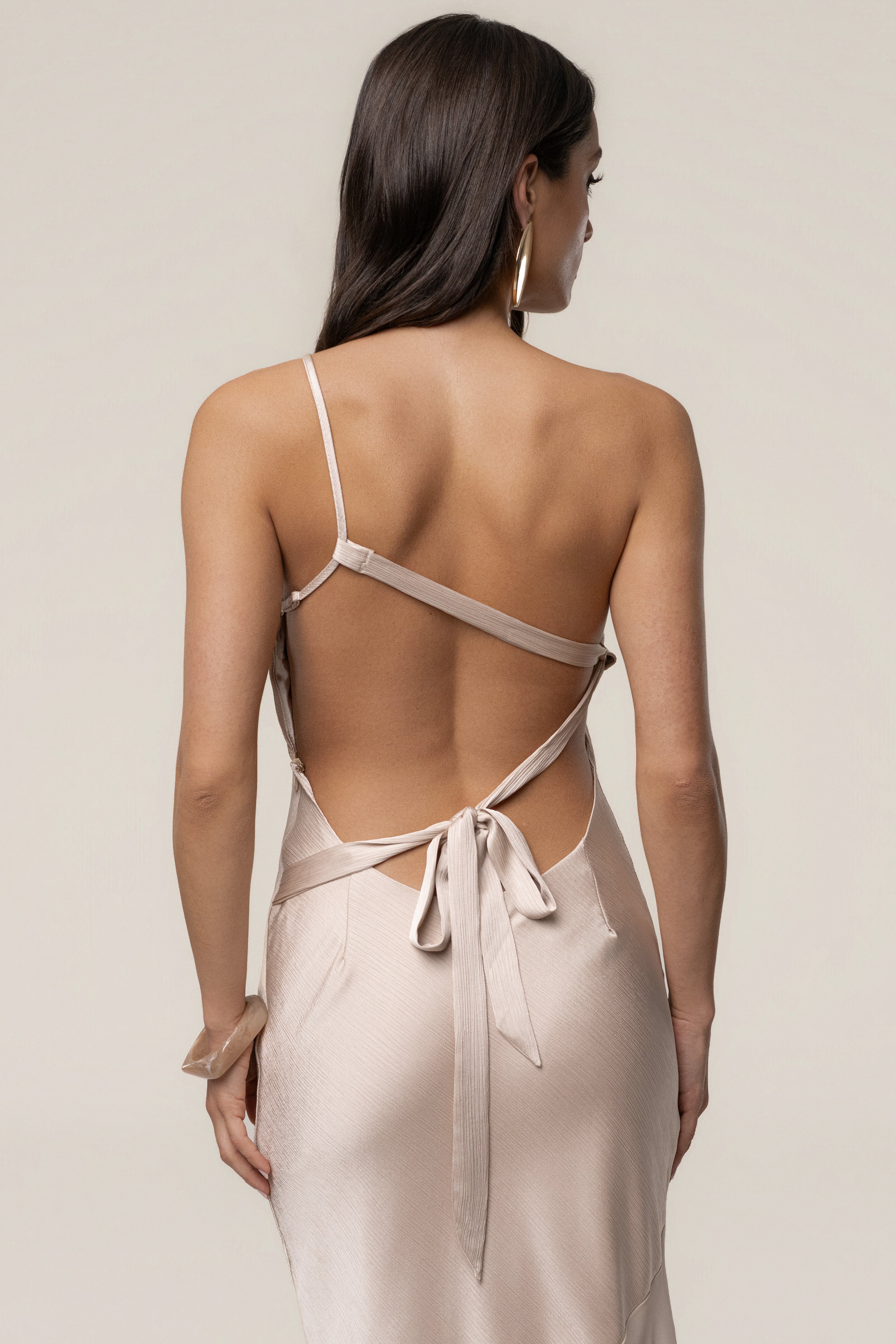 Champagne Olivia One Shoulder Maxi Dress