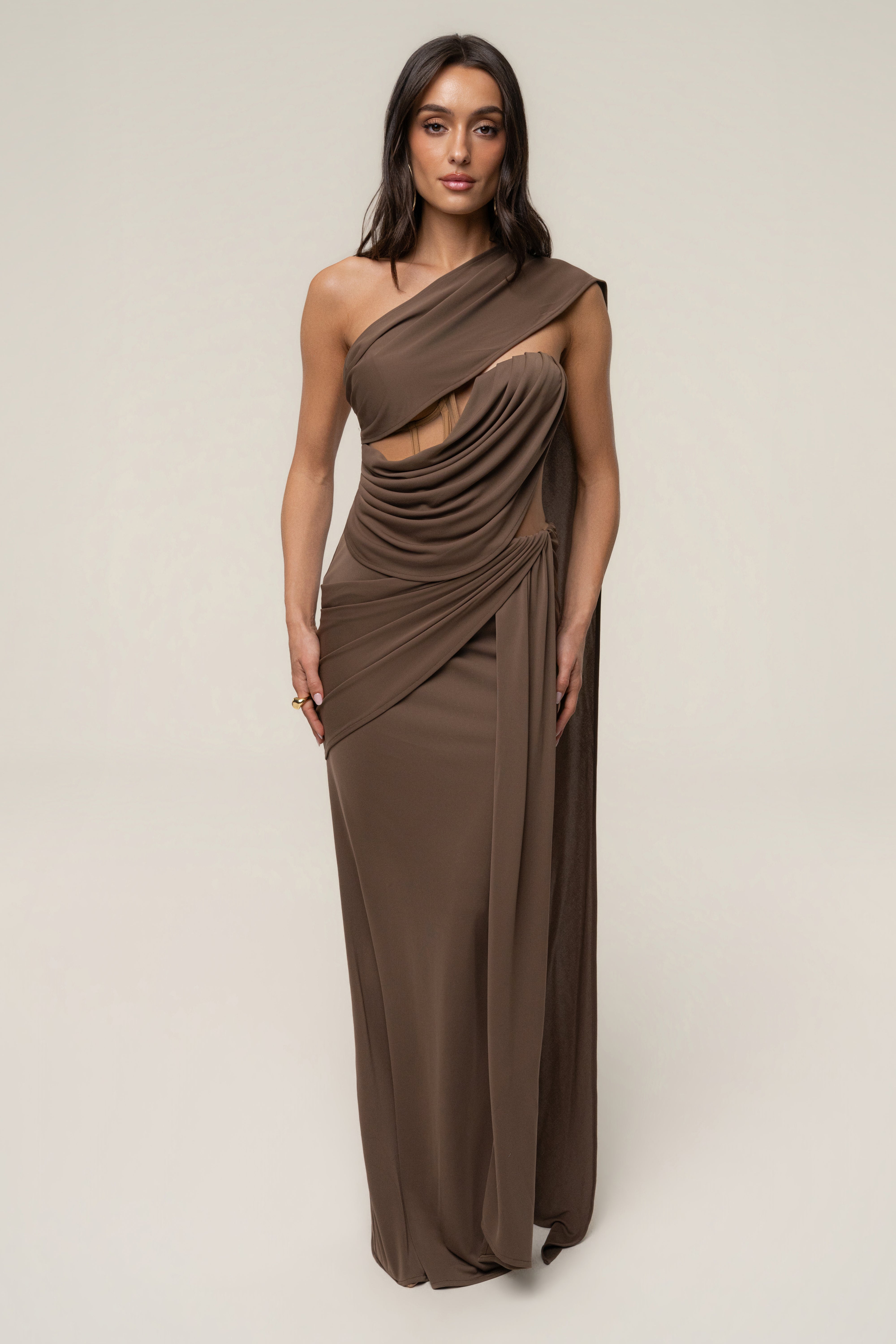 Dark Taupe Empress of Hearts Maxi Gown - JLUXLABEL
