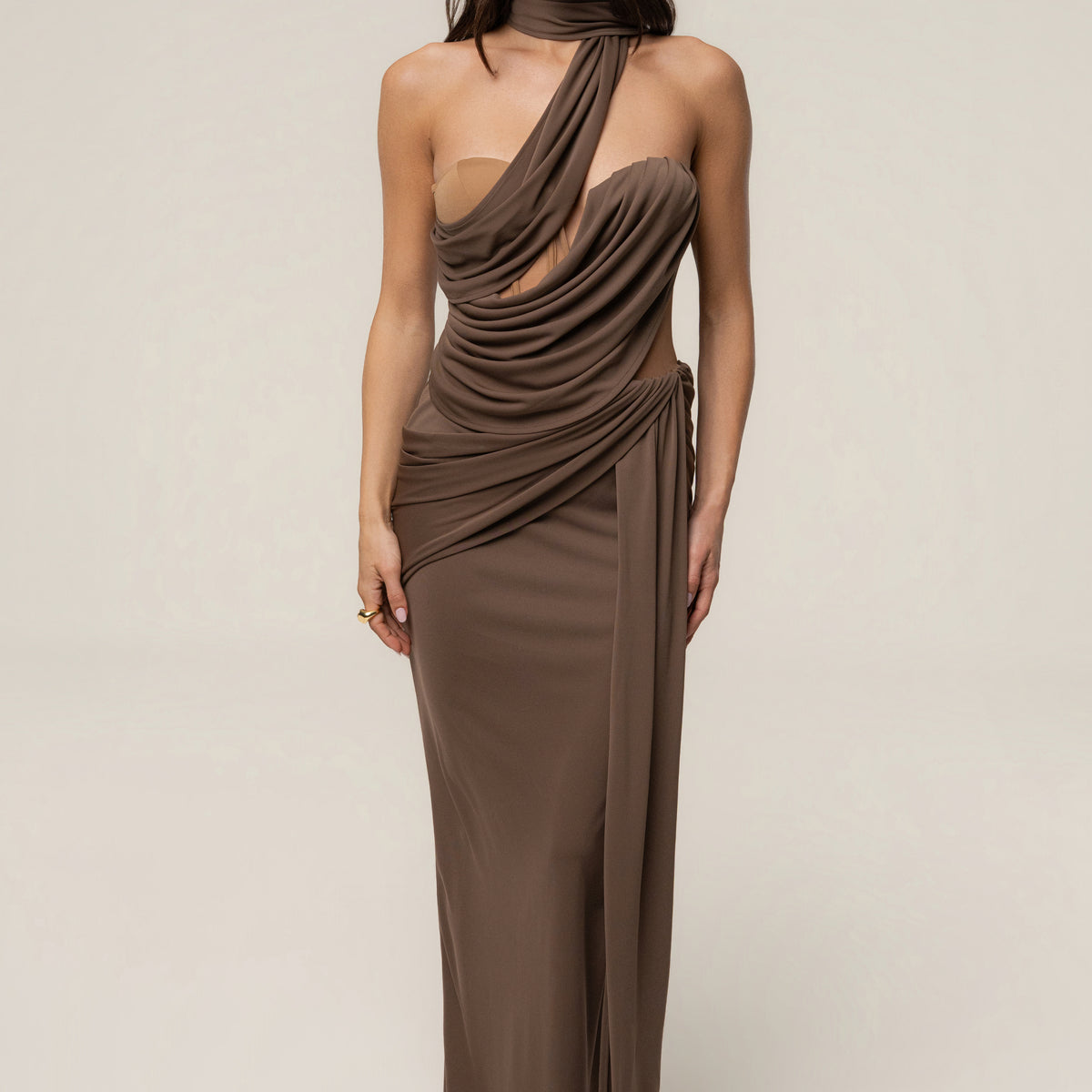 Dark Taupe Empress of Hearts Maxi Gown