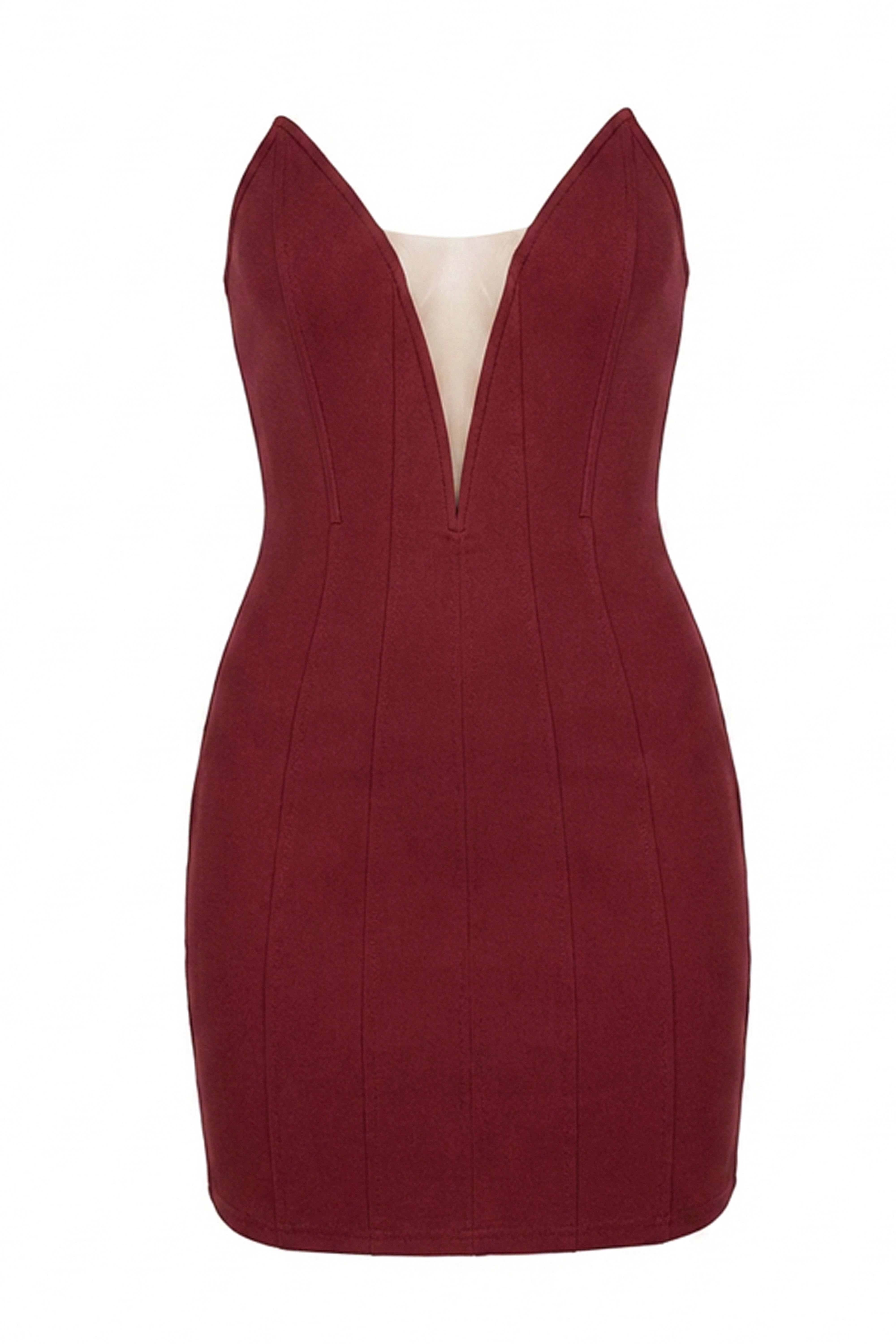 Burgundy Gilded Radiance Mini Dress - JLUXLABEL