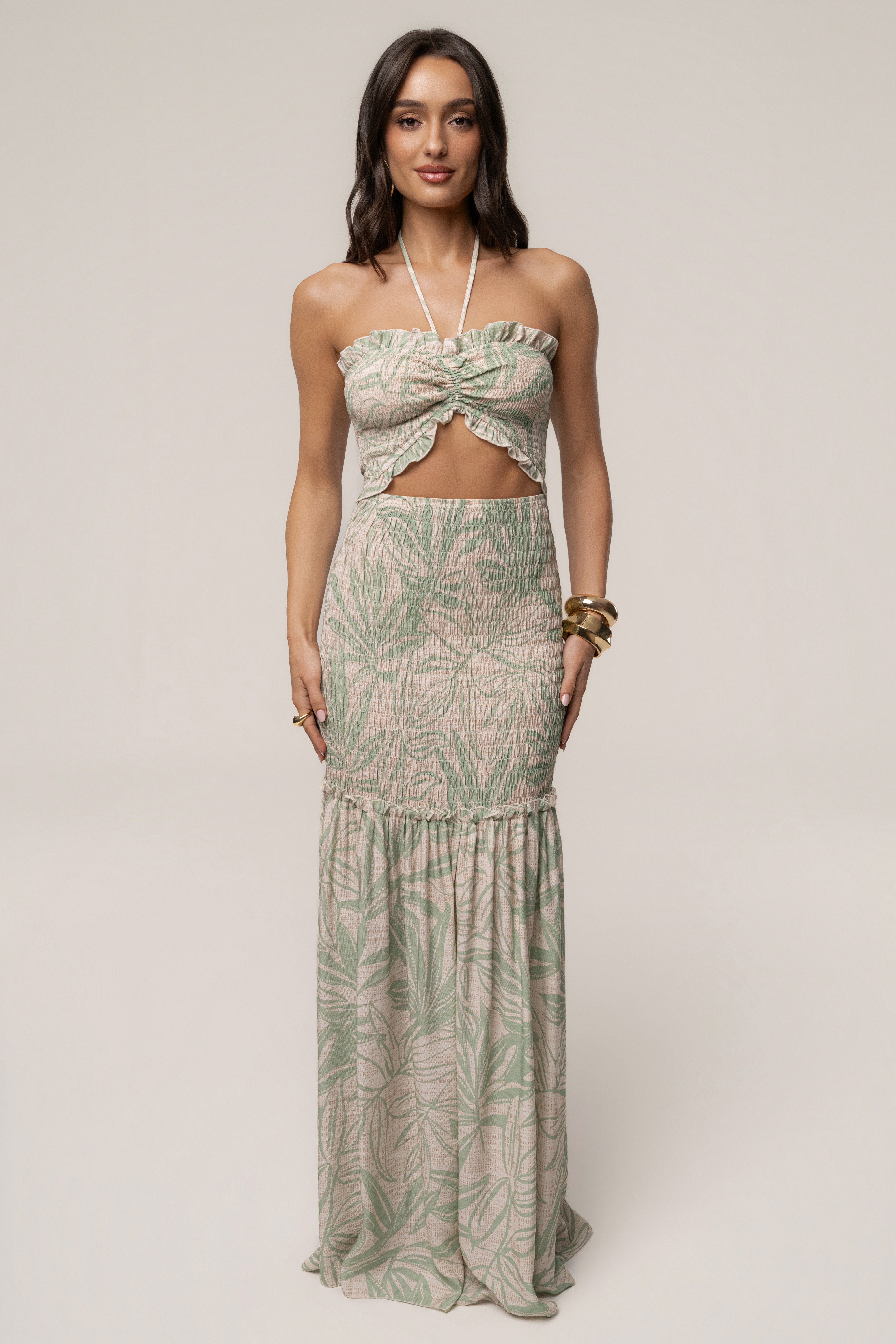 Green Print Emma Smocked Maxi Dress - JLUXLABEL