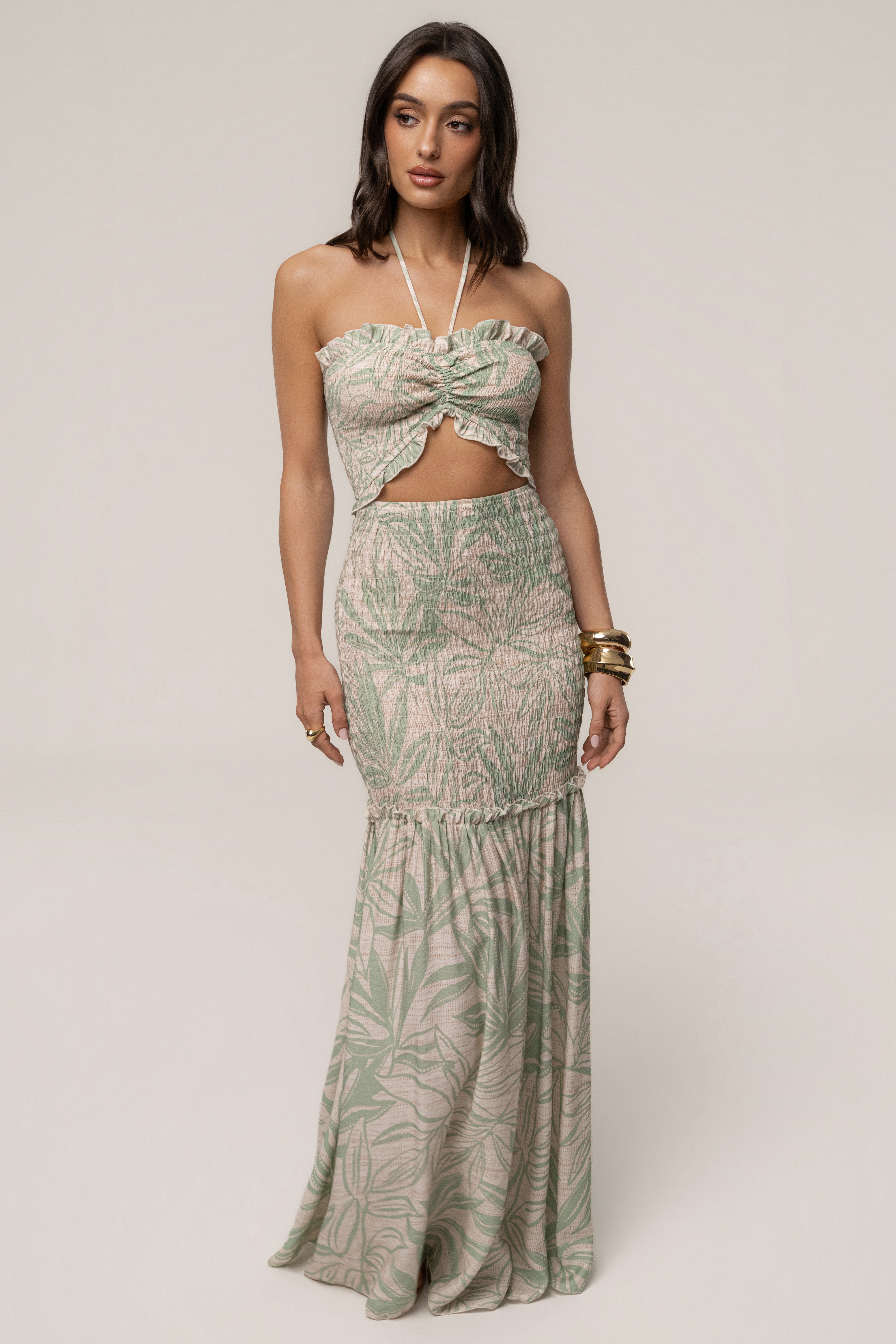 Green Print Emma Smocked Maxi Dress - JLUXLABEL