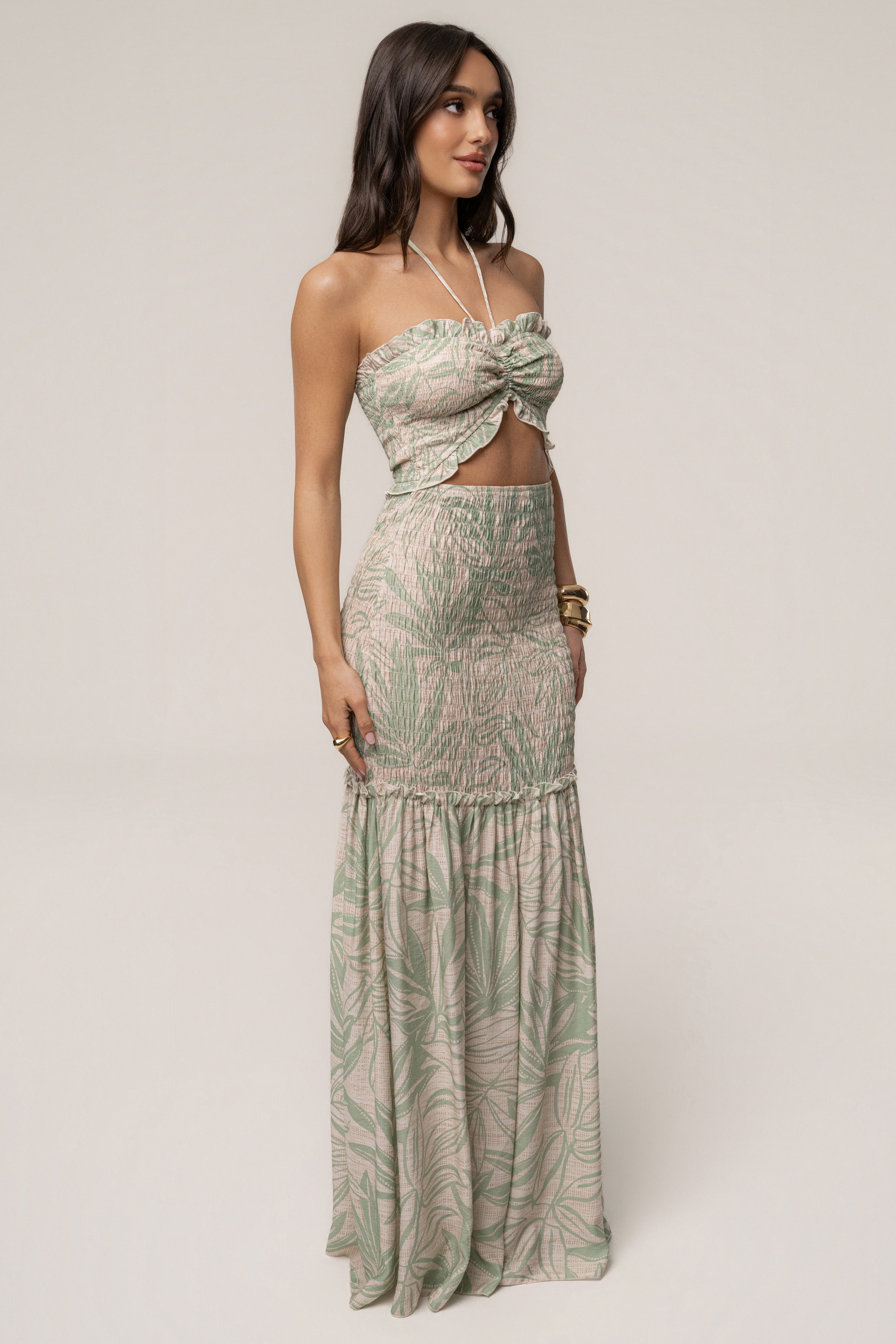Green Print Emma Smocked Maxi Dress - JLUXLABEL