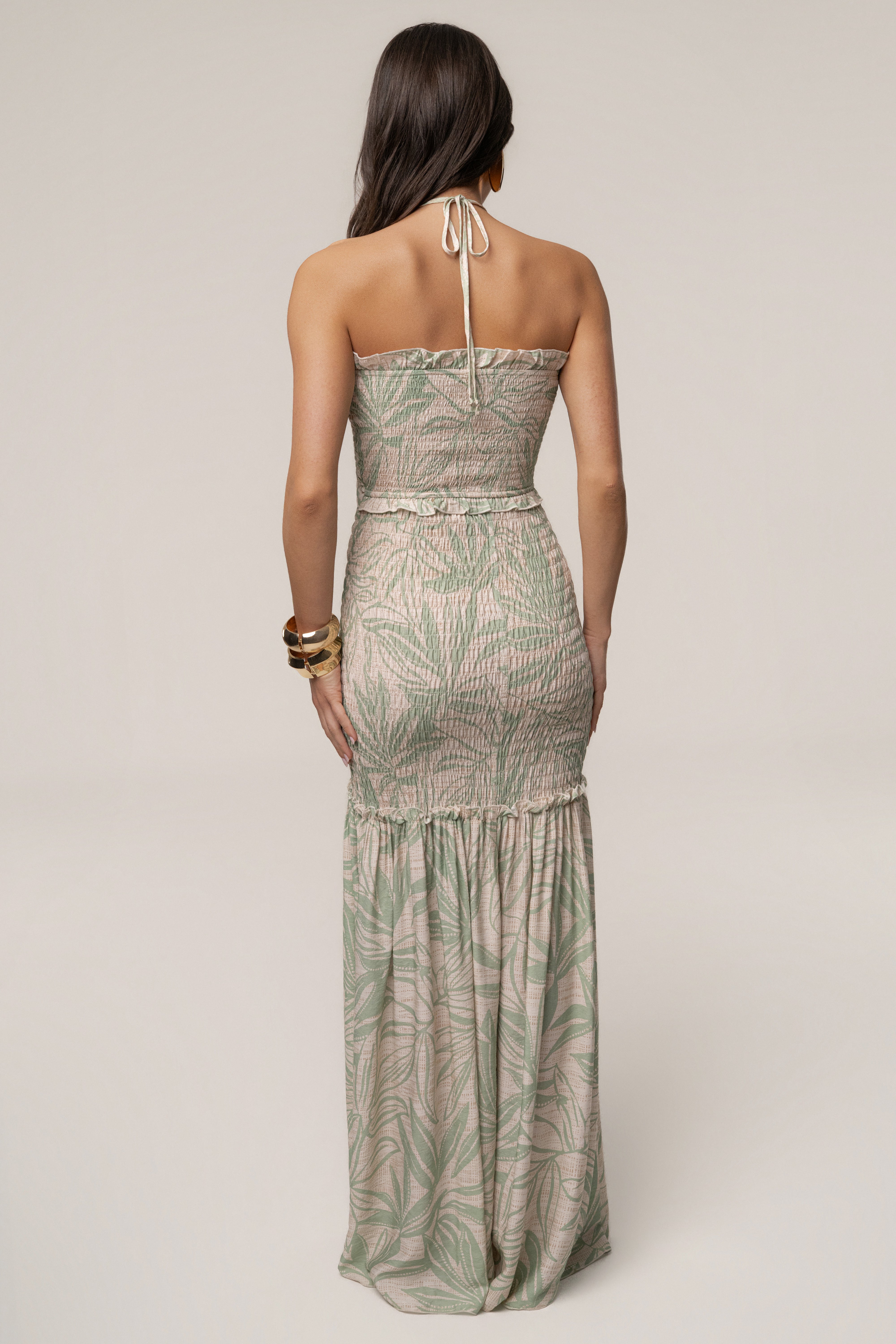 Green Print Emma Smocked Maxi Dress - JLUXLABEL