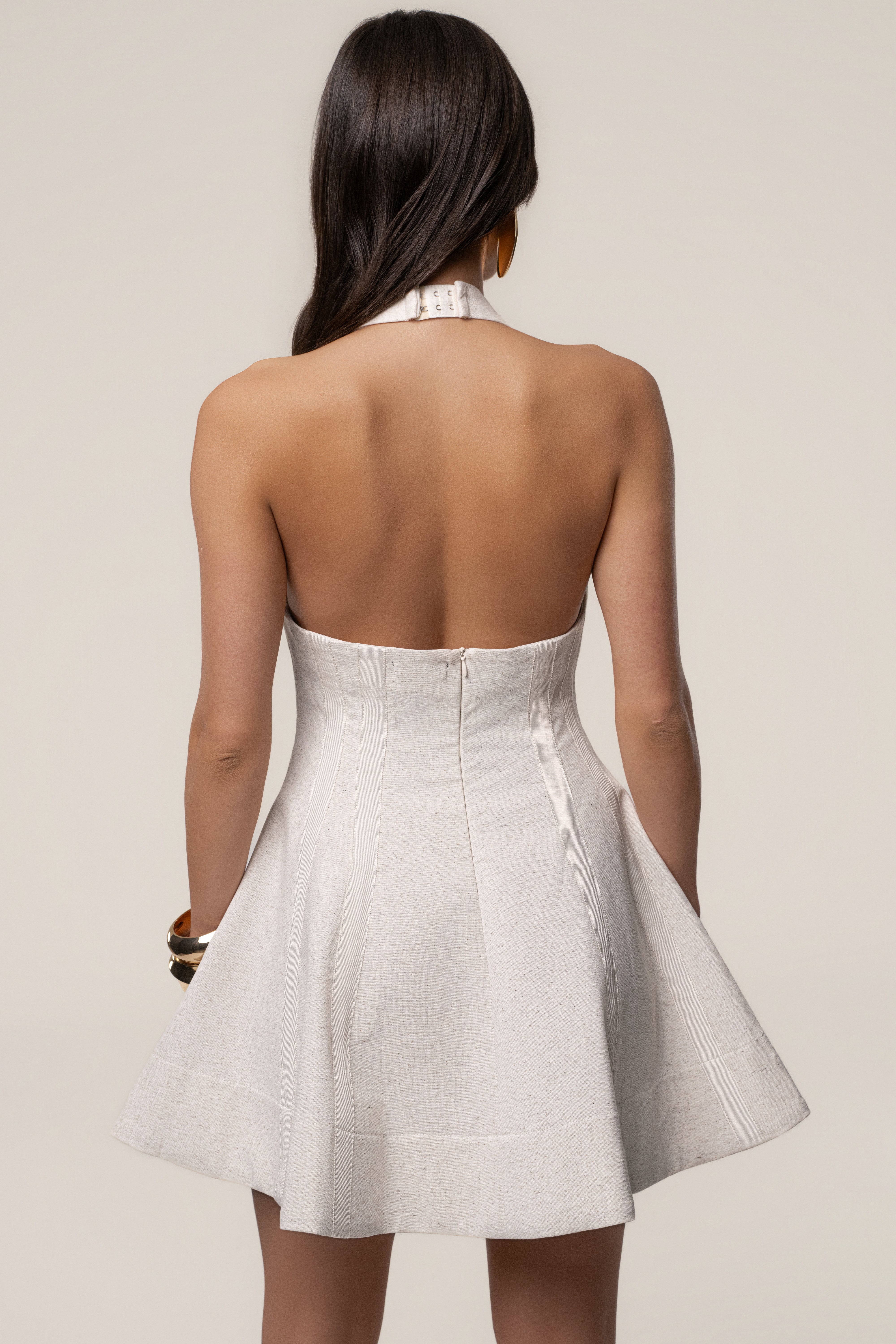 Beige Larissa Flared Mini Dress - JLUXLABEL