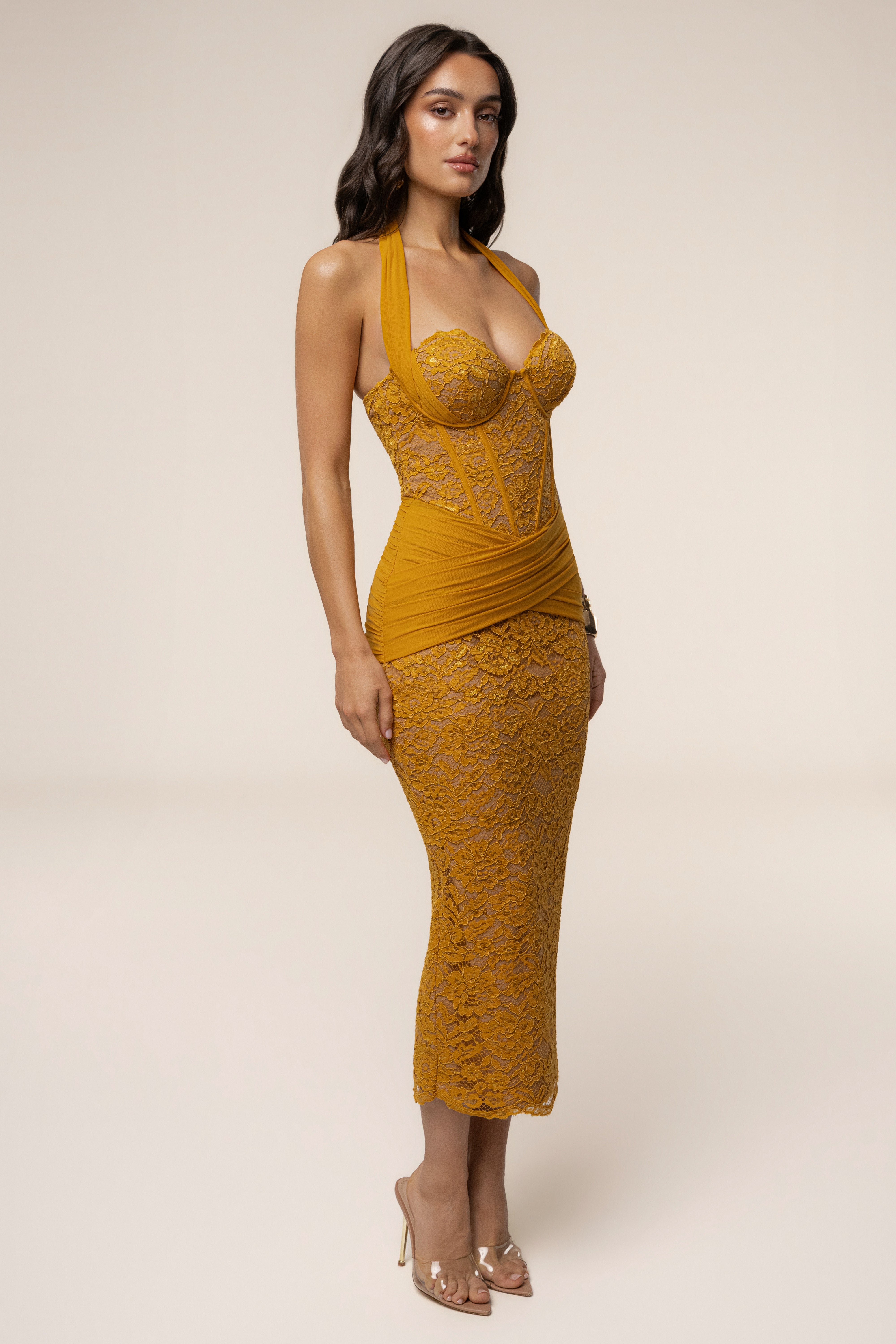 PRE-ORDER Yellow Royal Romance Halter Dress - JLUXLABEL