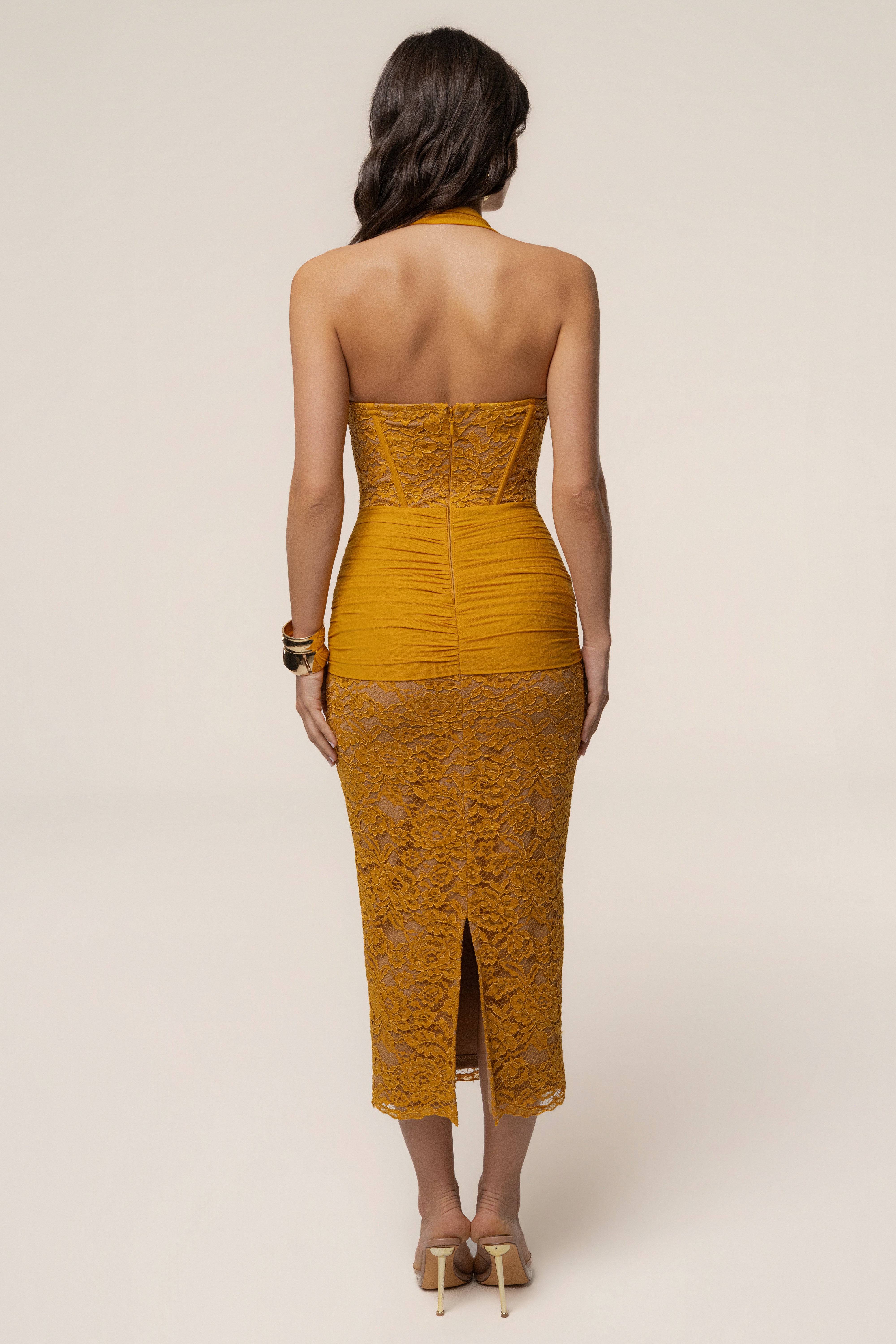 PRE-ORDER Yellow Royal Romance Halter Dress - JLUXLABEL