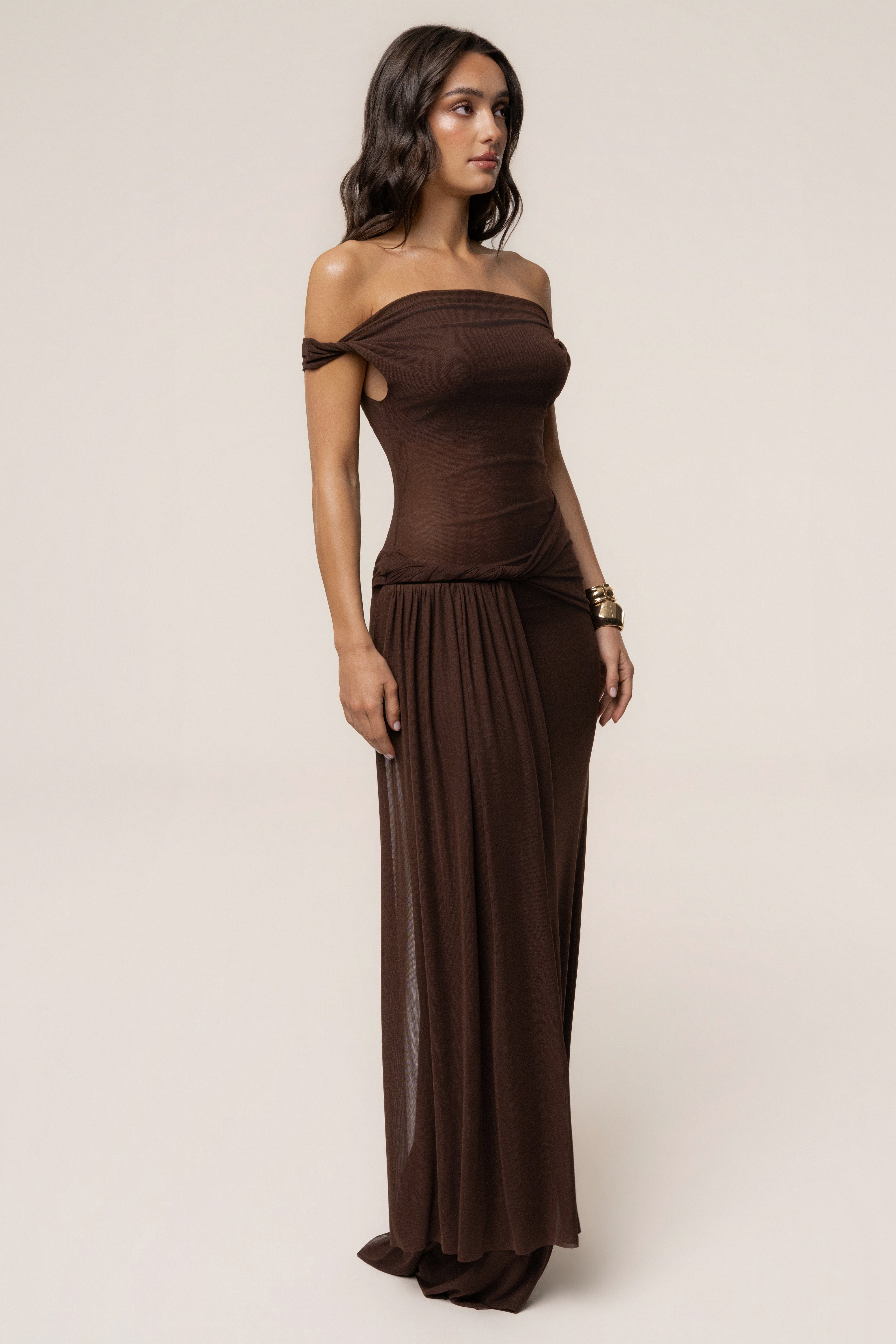 Brown Serenity Drape Gown - JLUXLABEL