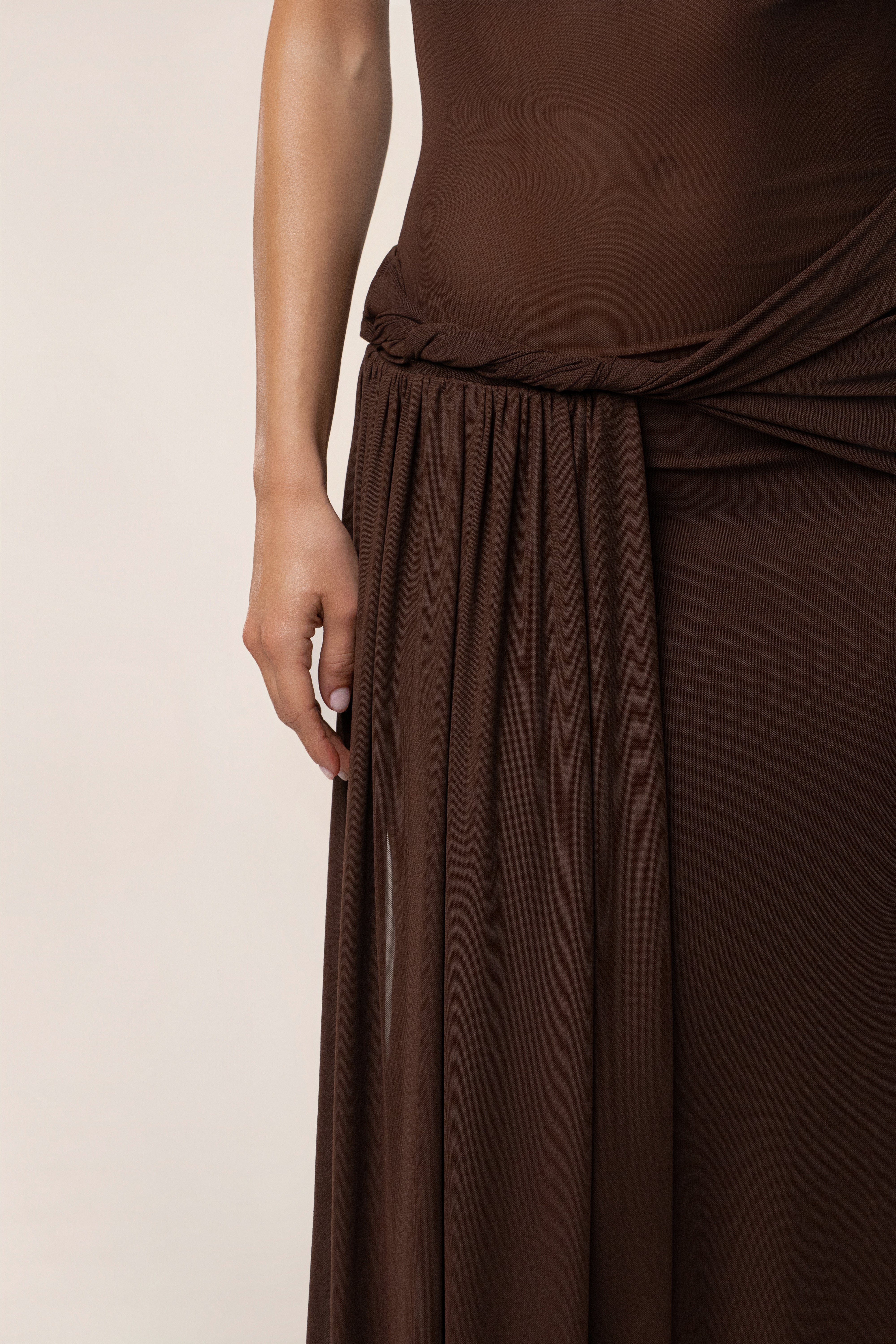 Brown Serenity Drape Gown - JLUXLABEL