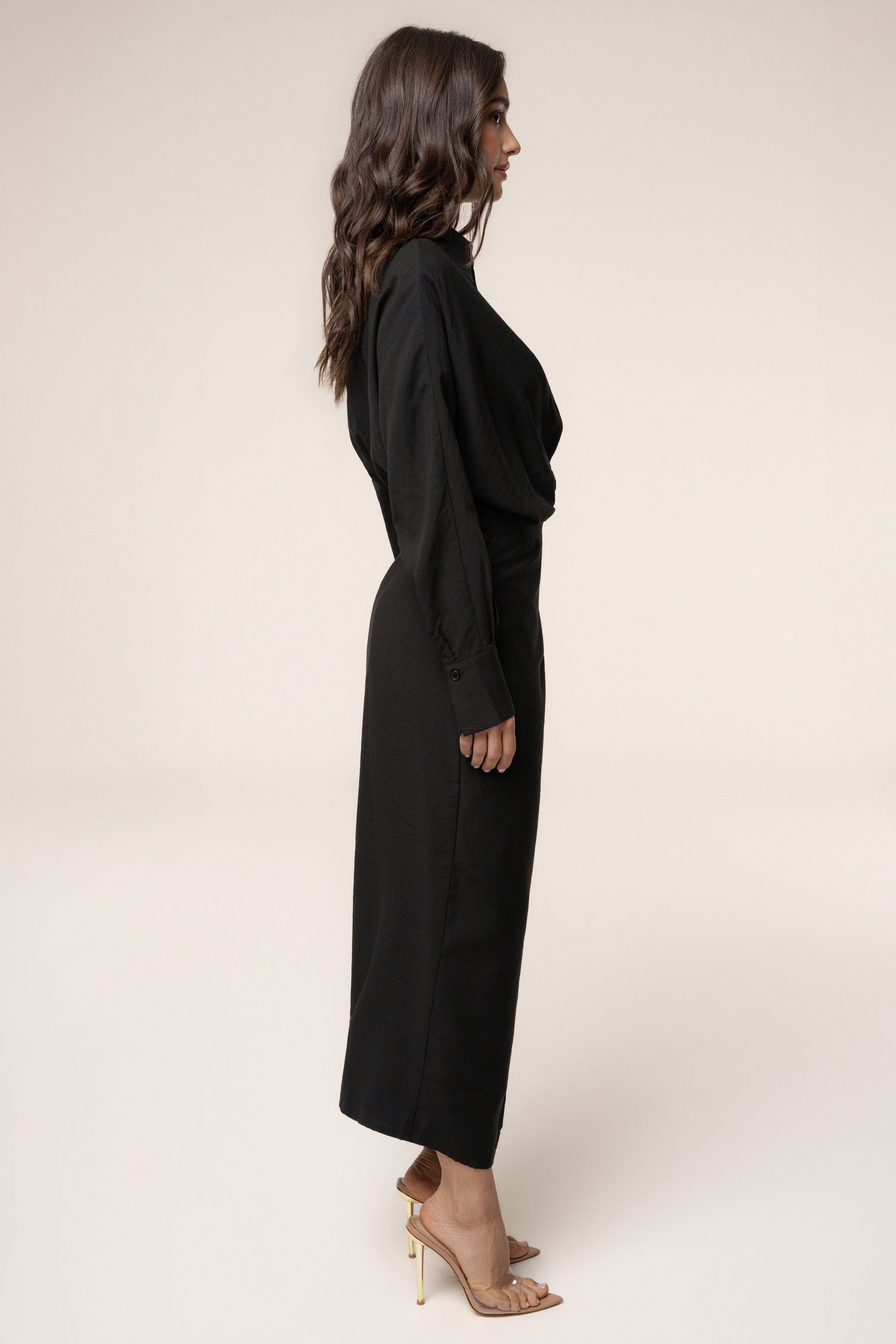 Black Skyline Wrap Midi Dress - JLUXLABEL