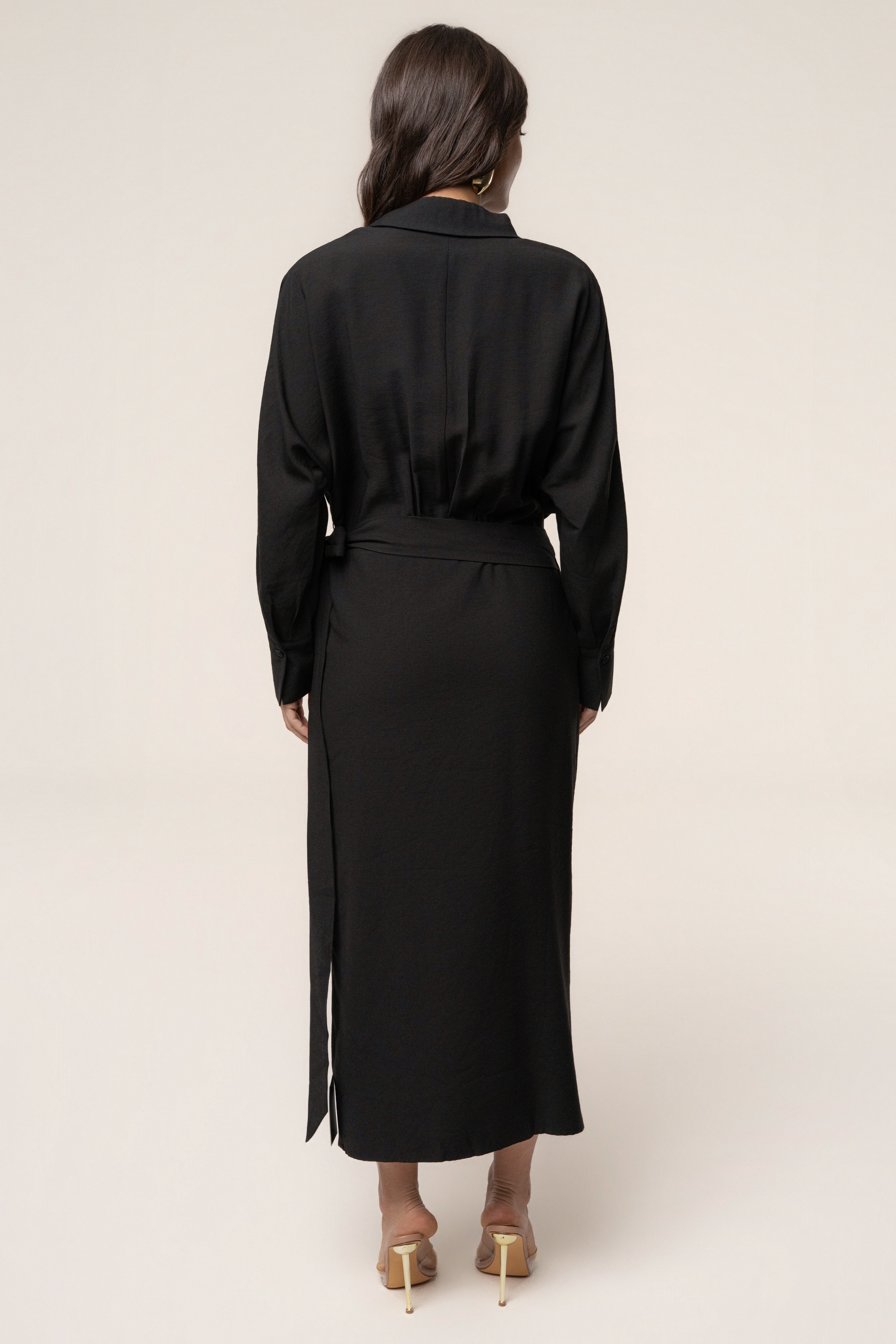 Black Skyline Wrap Midi Dress - JLUXLABEL