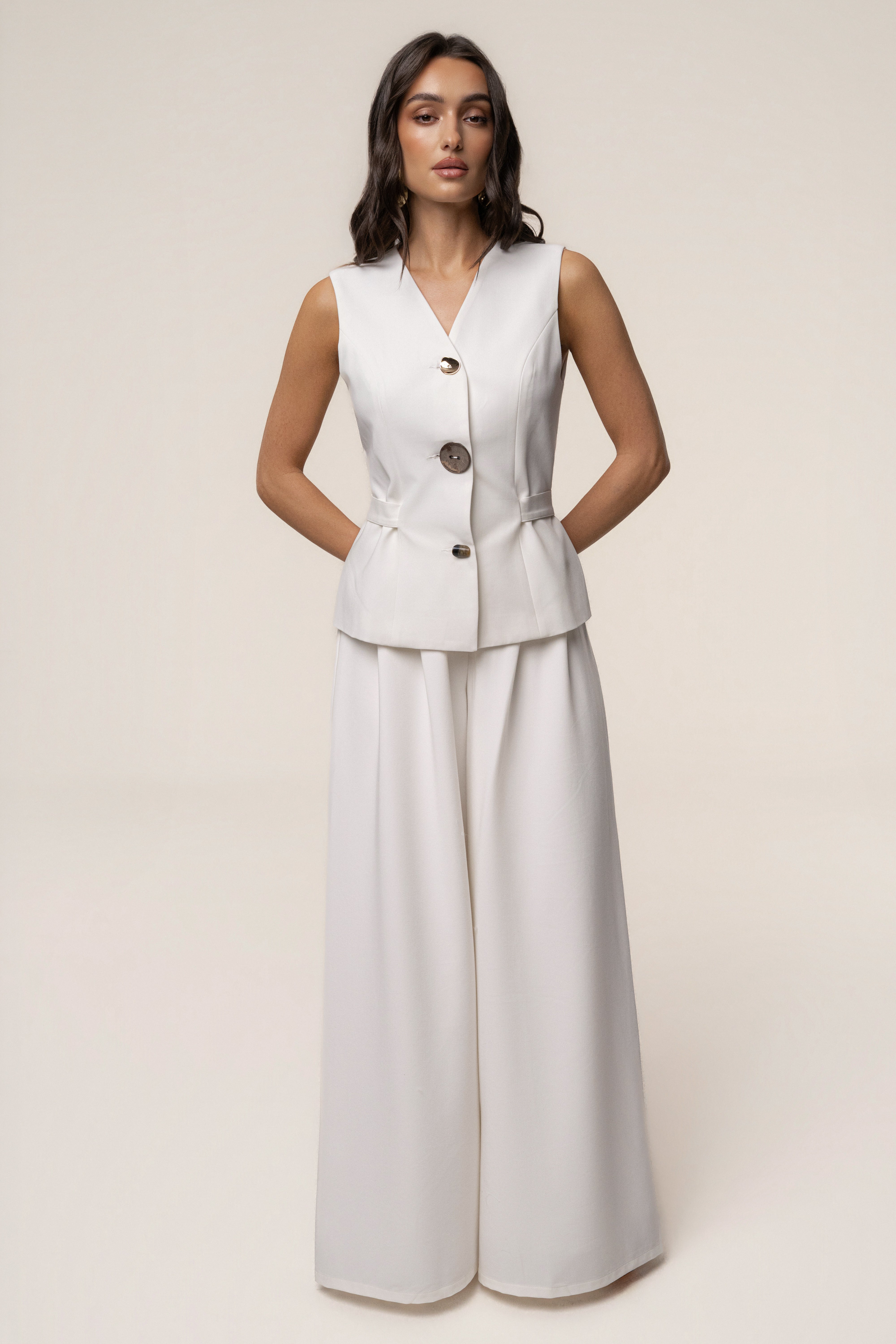White Costa Tailored Pant Set - JLUXLABEL