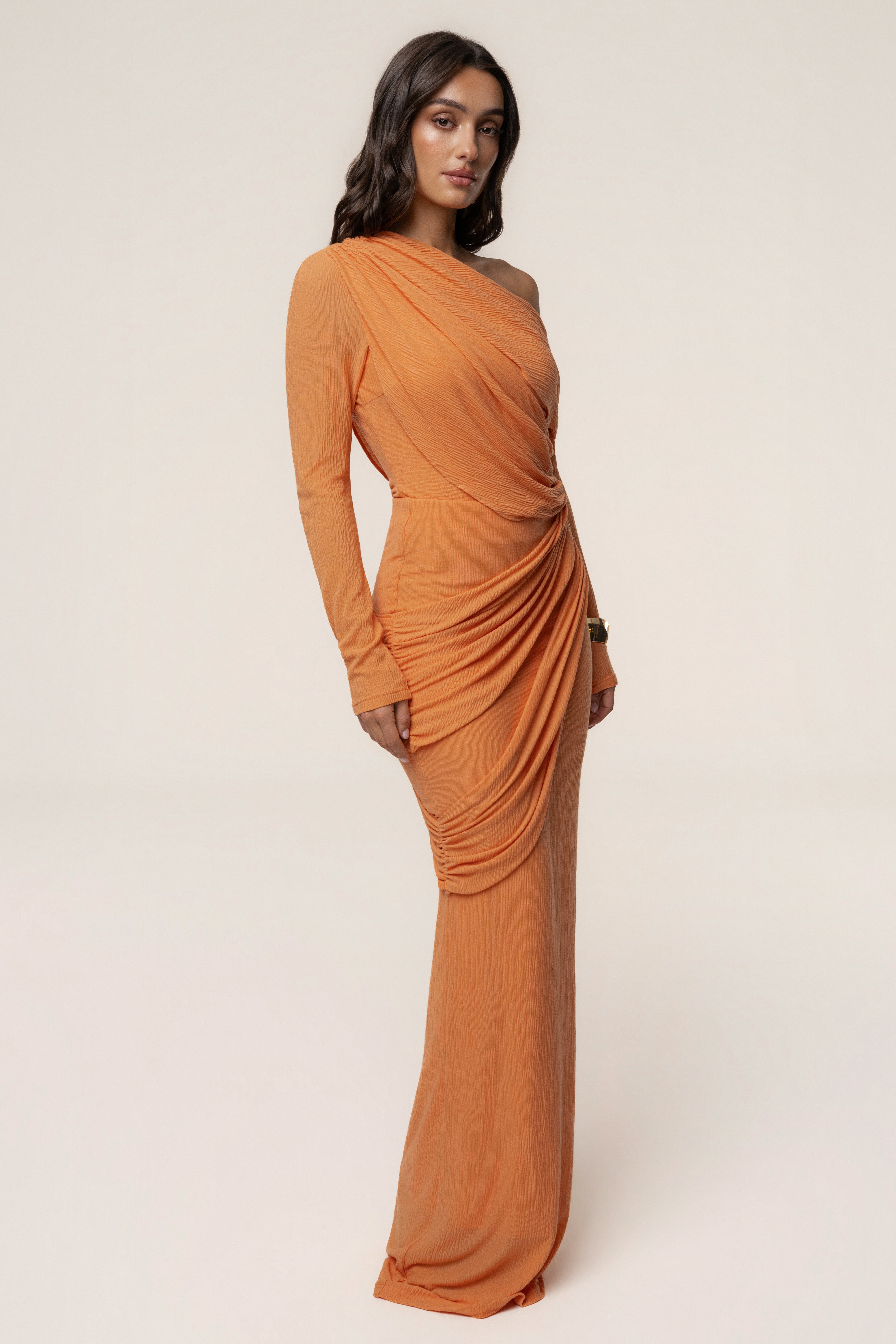 Coral Textured One Shoulder Bodysuit - JLUXLABEL