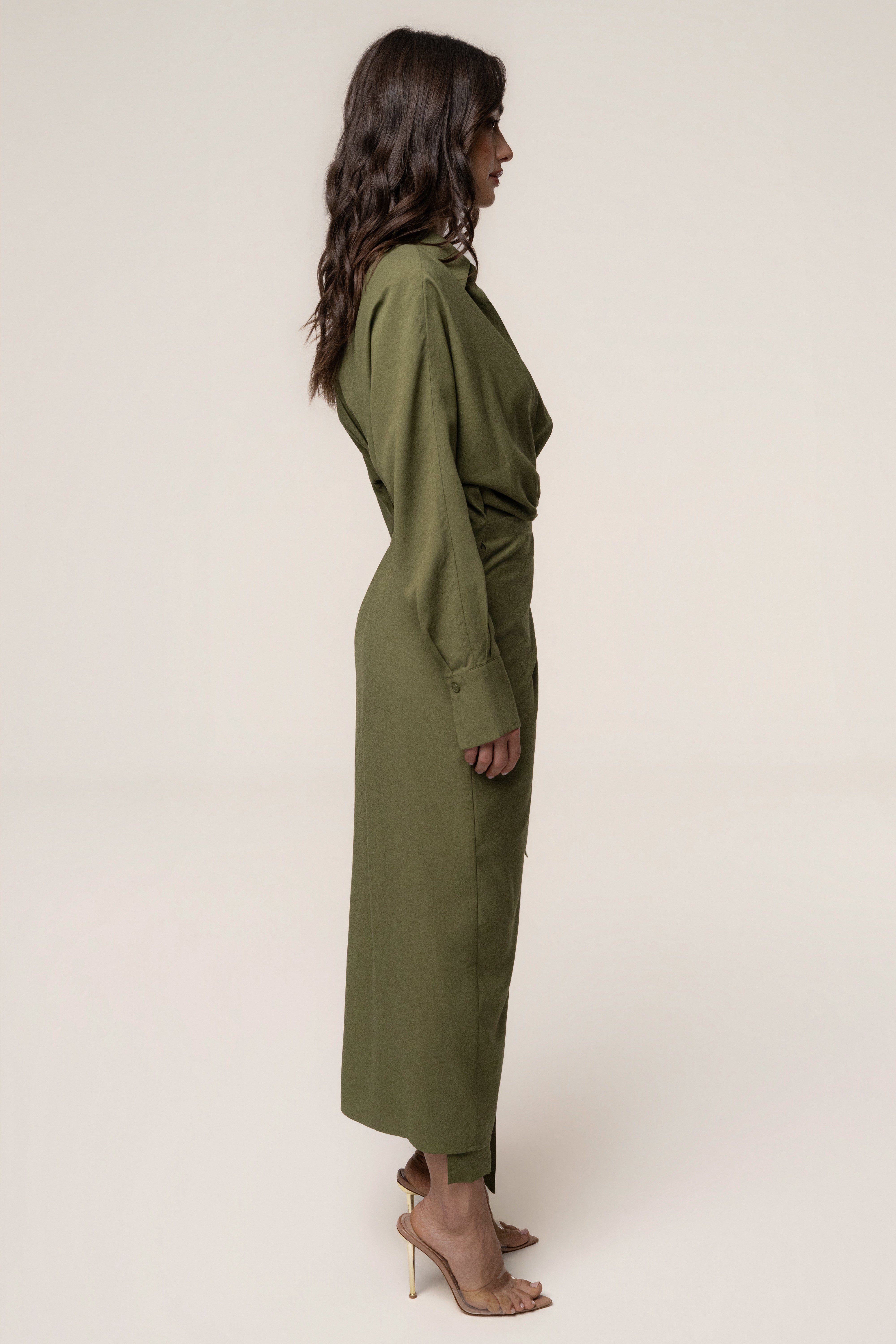 Olive Skyline Wrap Midi Dress - JLUXLABEL