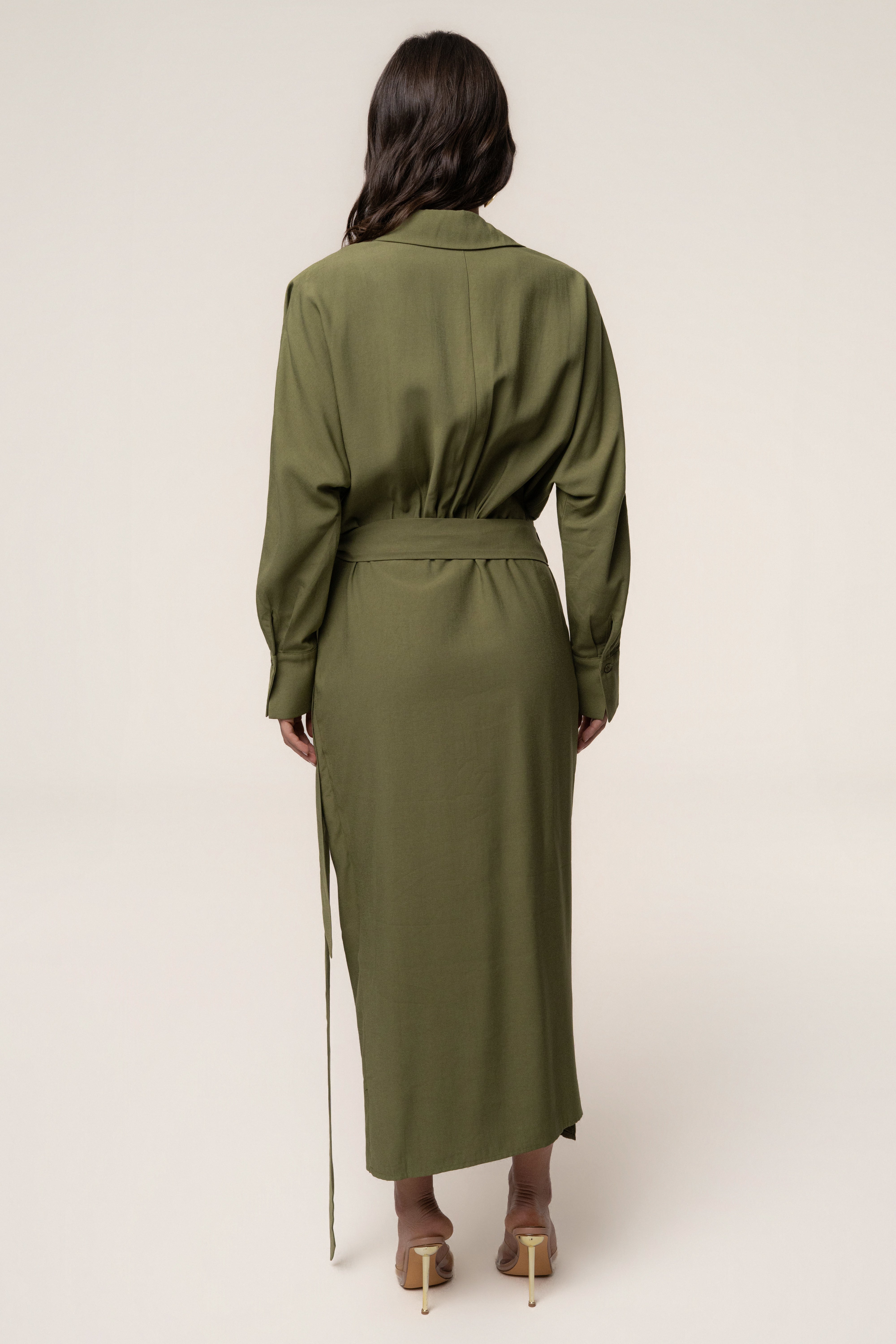 Olive Skyline Wrap Midi Dress - JLUXLABEL