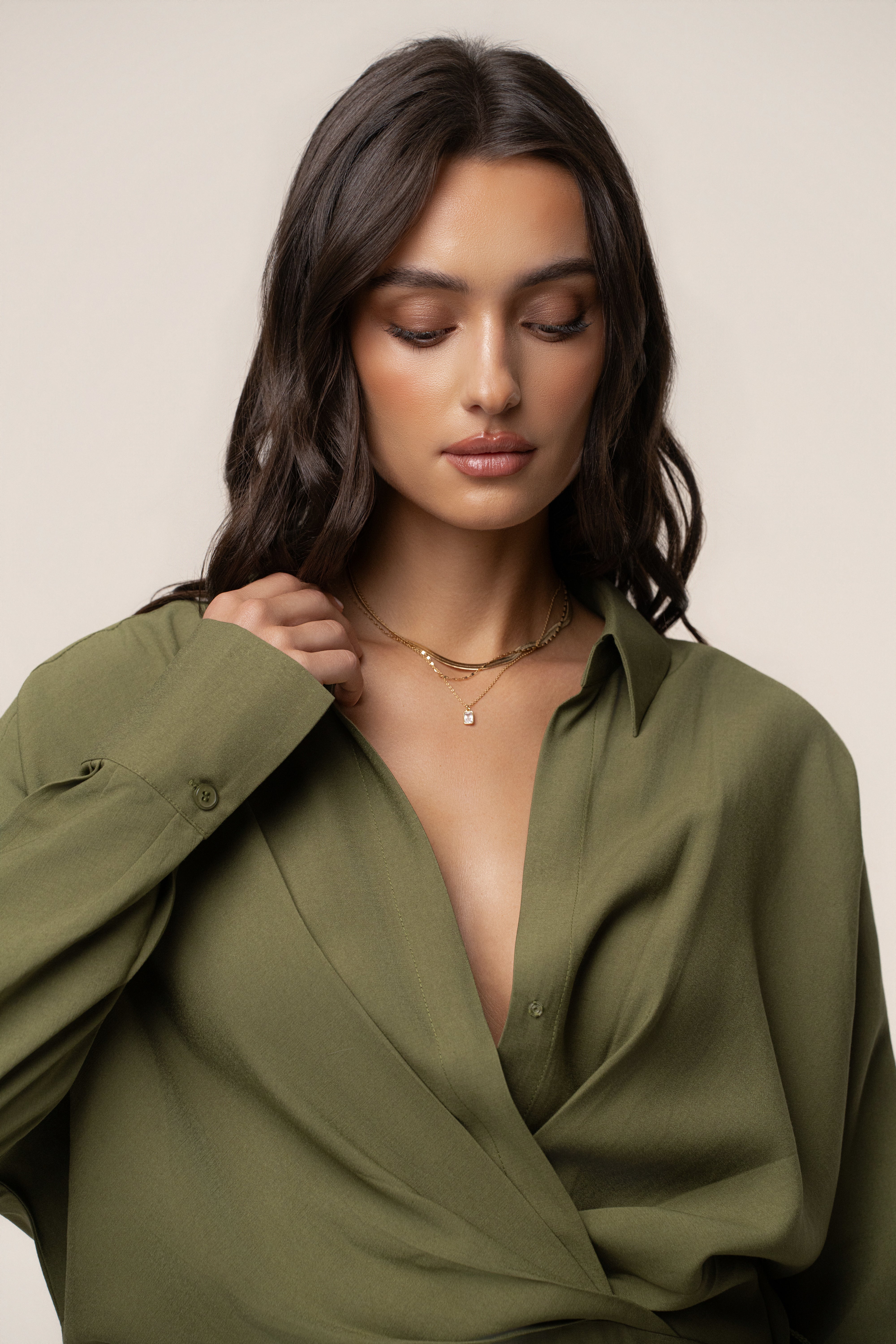 Olive Skyline Wrap Midi Dress - JLUXLABEL