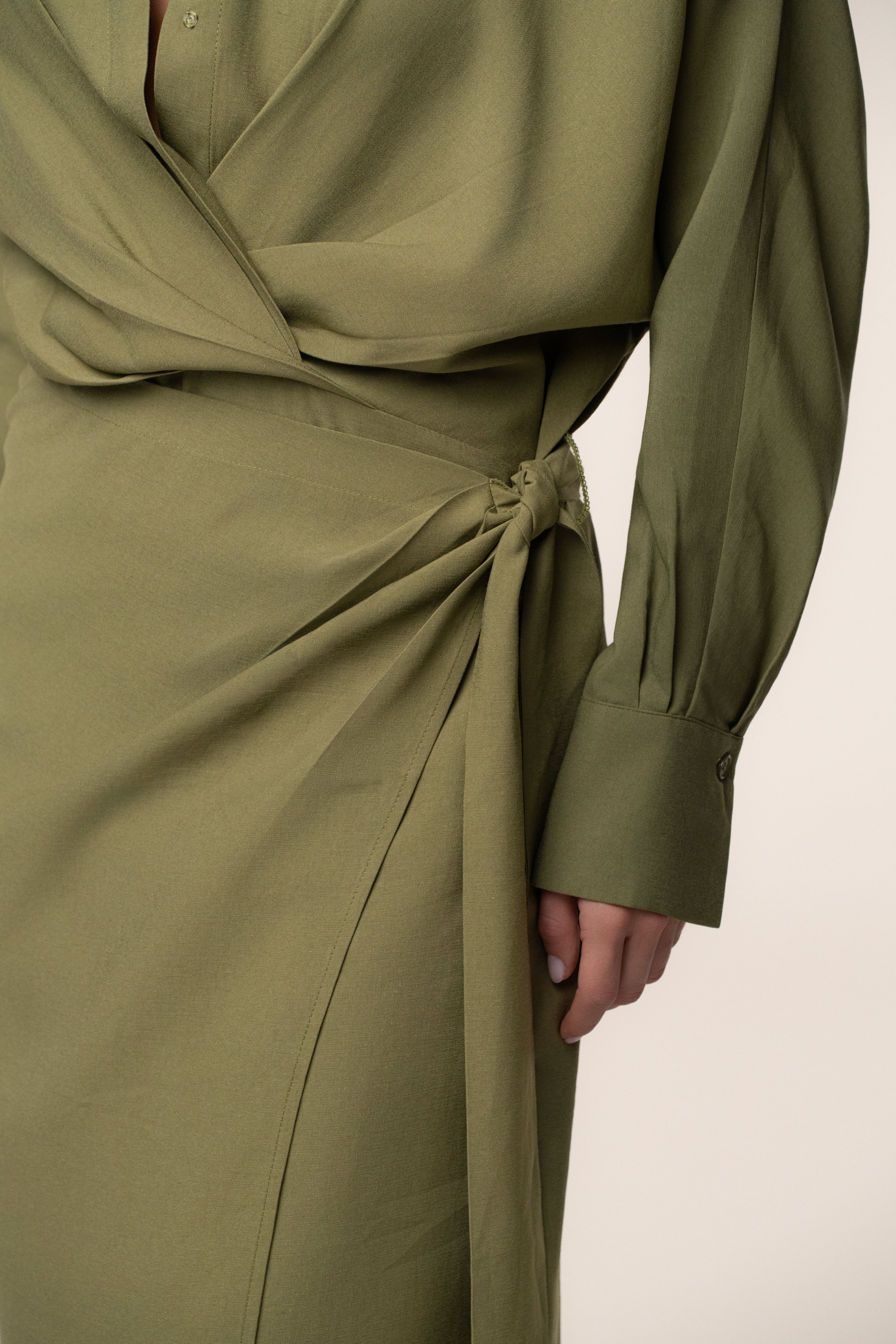 Olive Skyline Wrap Midi Dress - JLUXLABEL