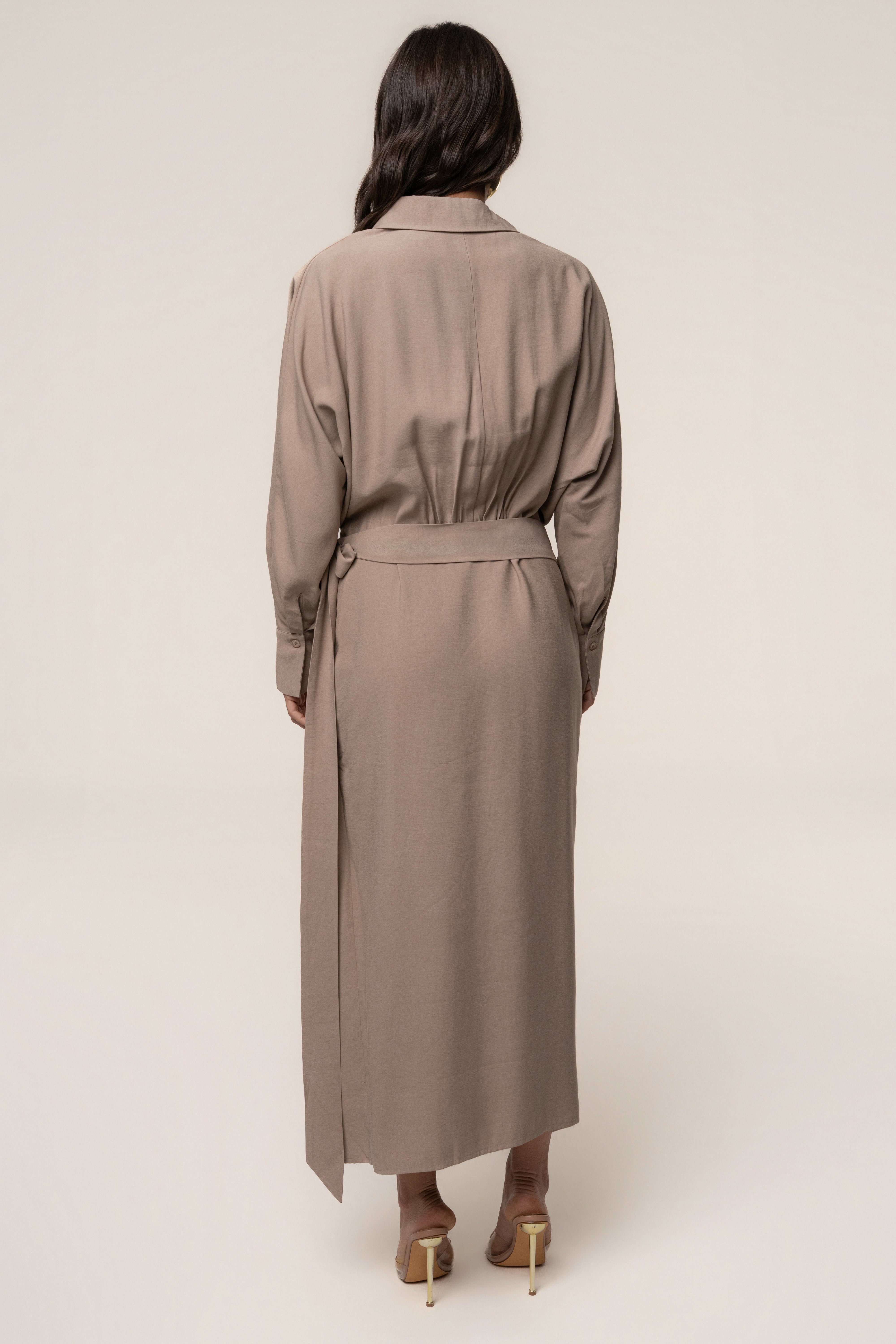 Beige Skyline Wrap Midi Dress - JLUXLABEL