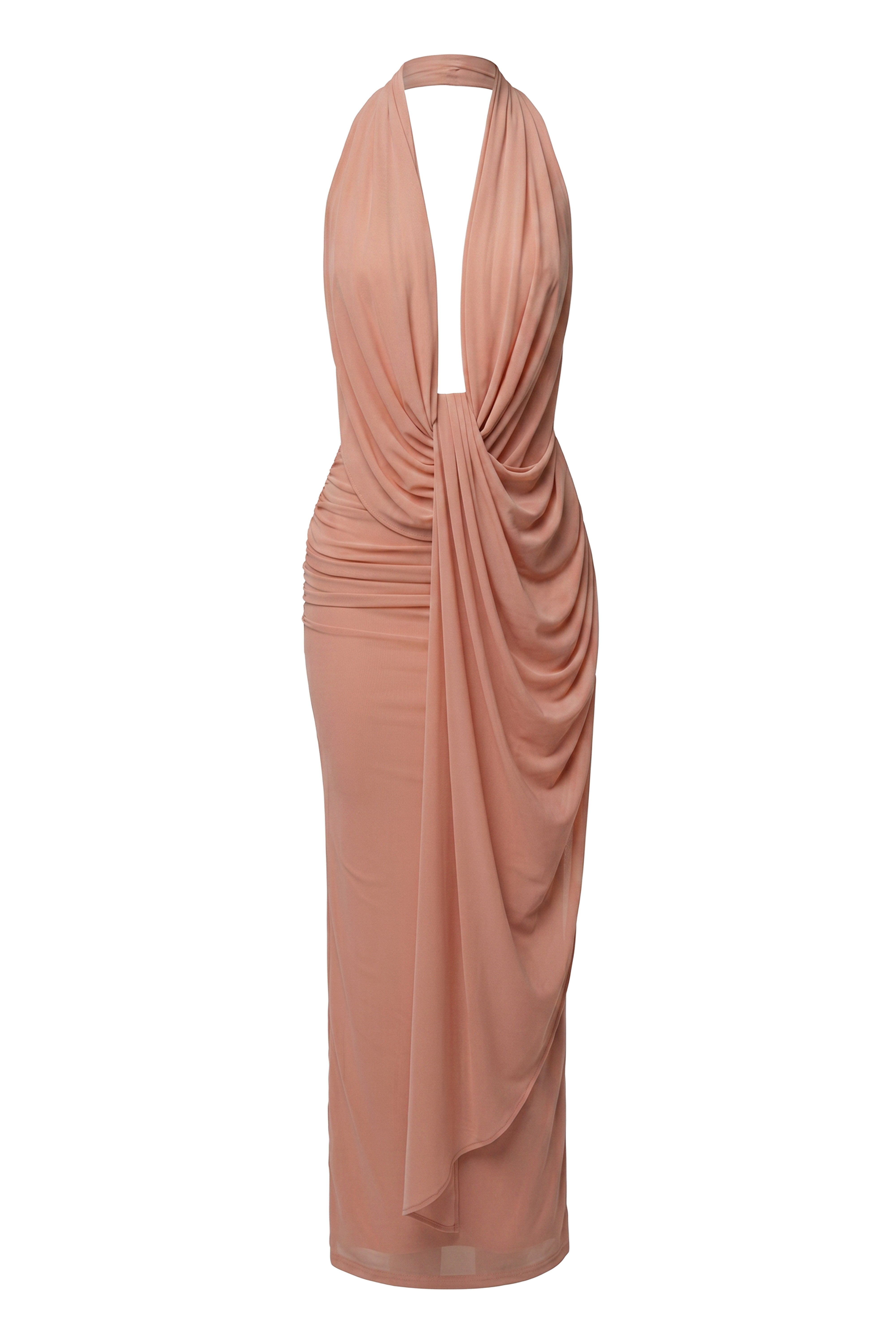 Peach Alaina Plunge Maxi Dress - JLUXLABEL
