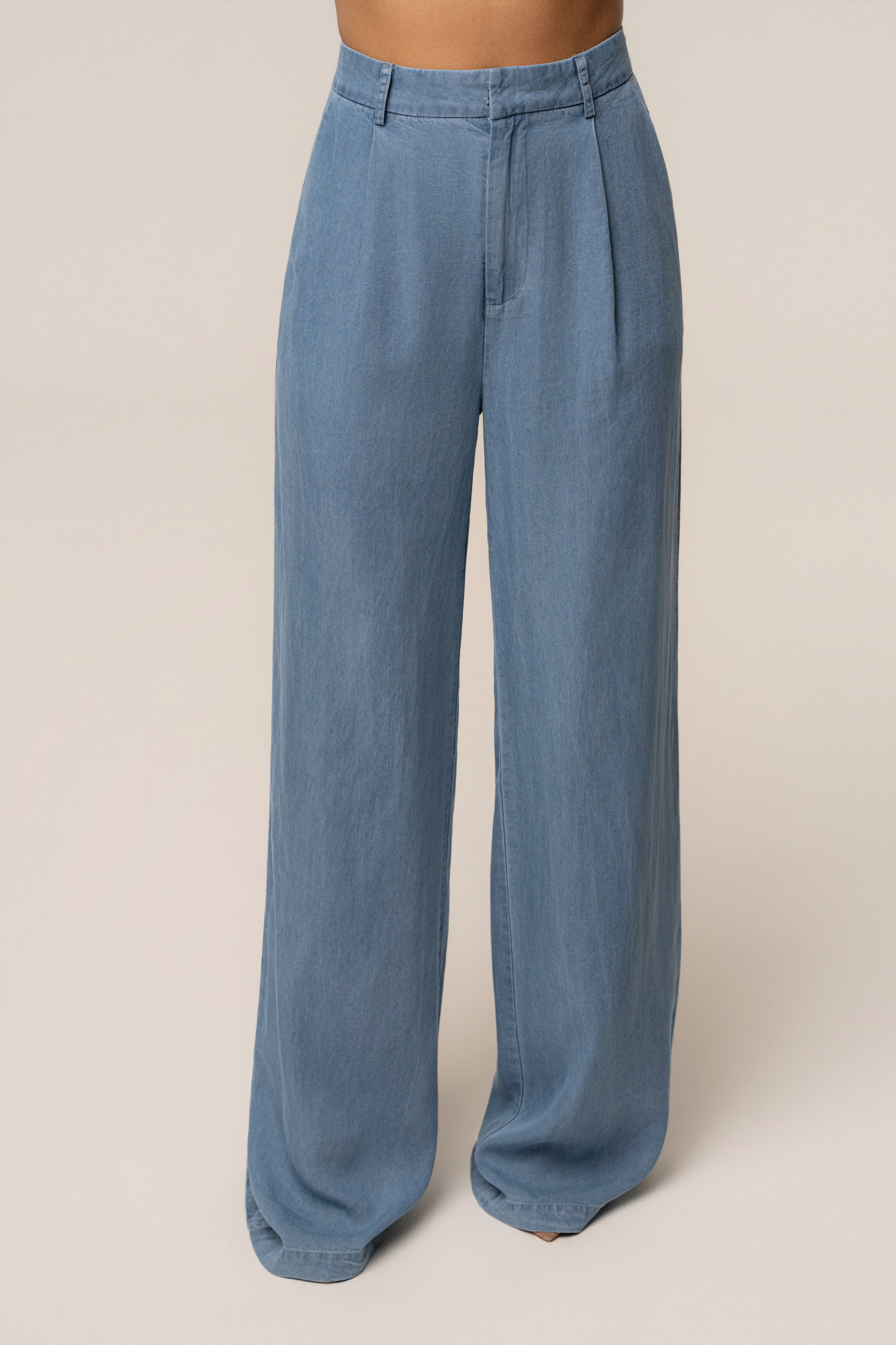 POSTELEGANT LINEN CHAMBRAY TROUSERS パンツ Buy Chambray Blue Regular Tapered Fit Textured Linen Cotton