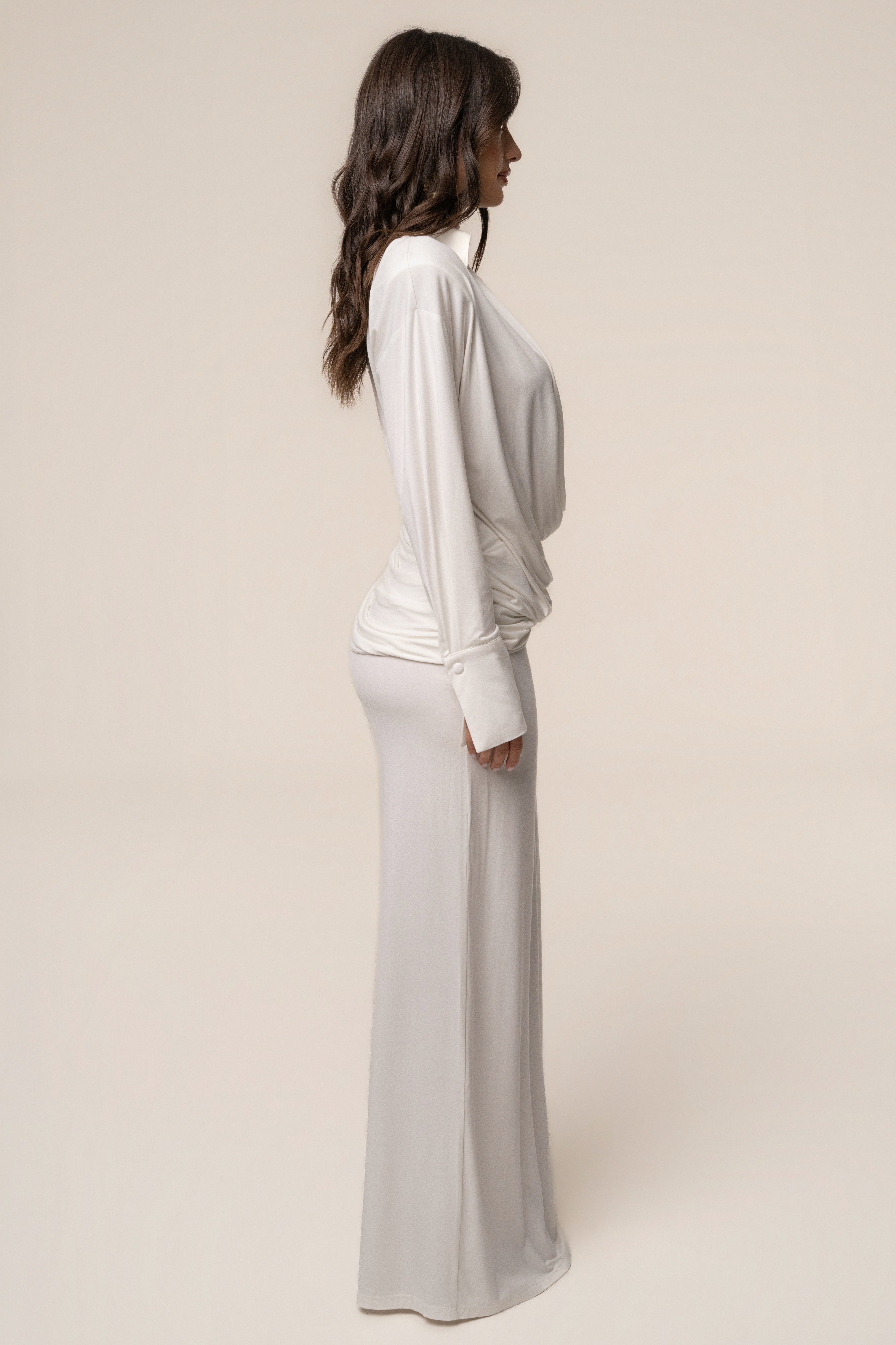 Ivory Poise Draped Maxi Dress - JLUXLABEL