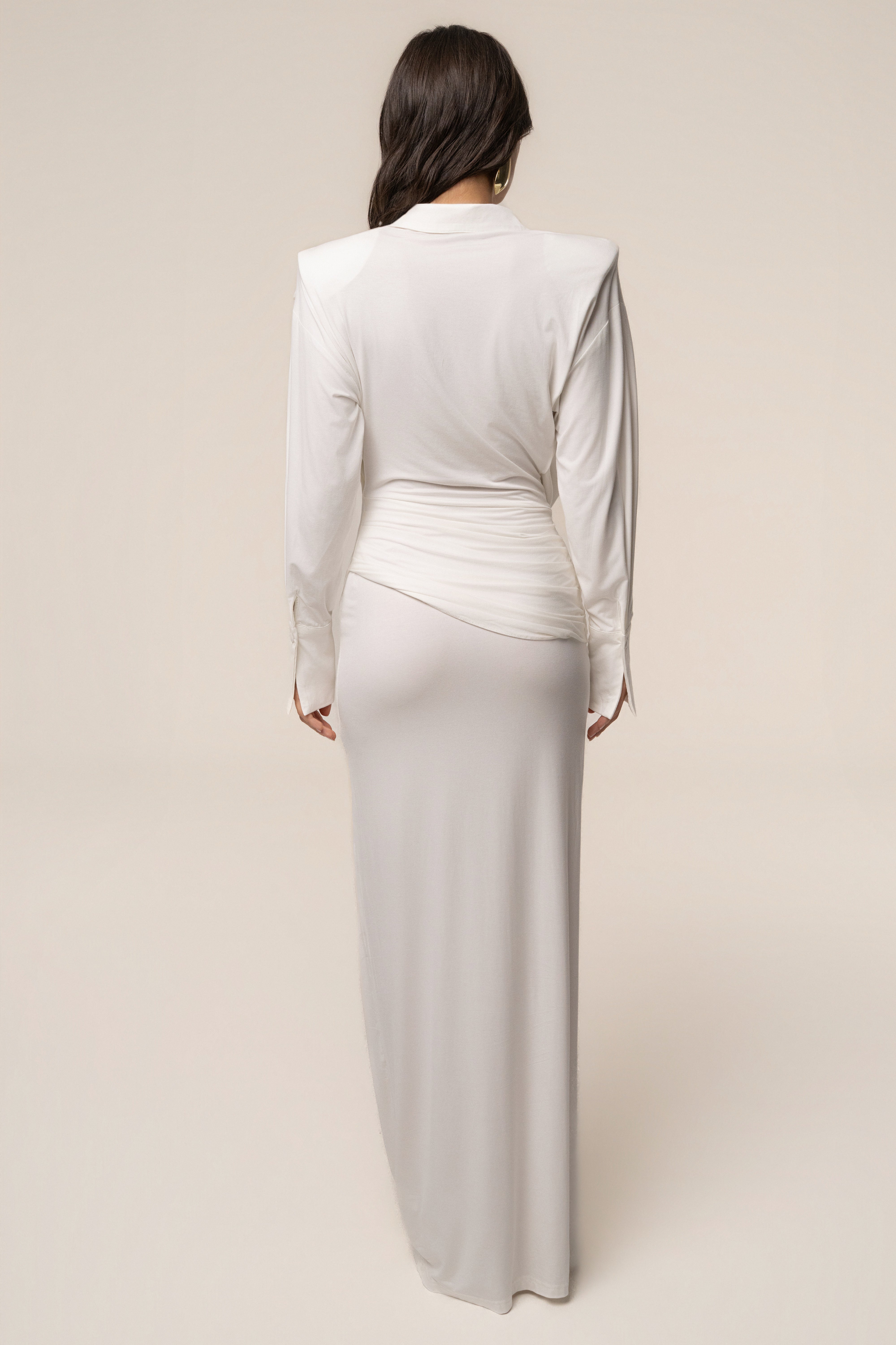 Ivory Poise Draped Maxi Dress - JLUXLABEL