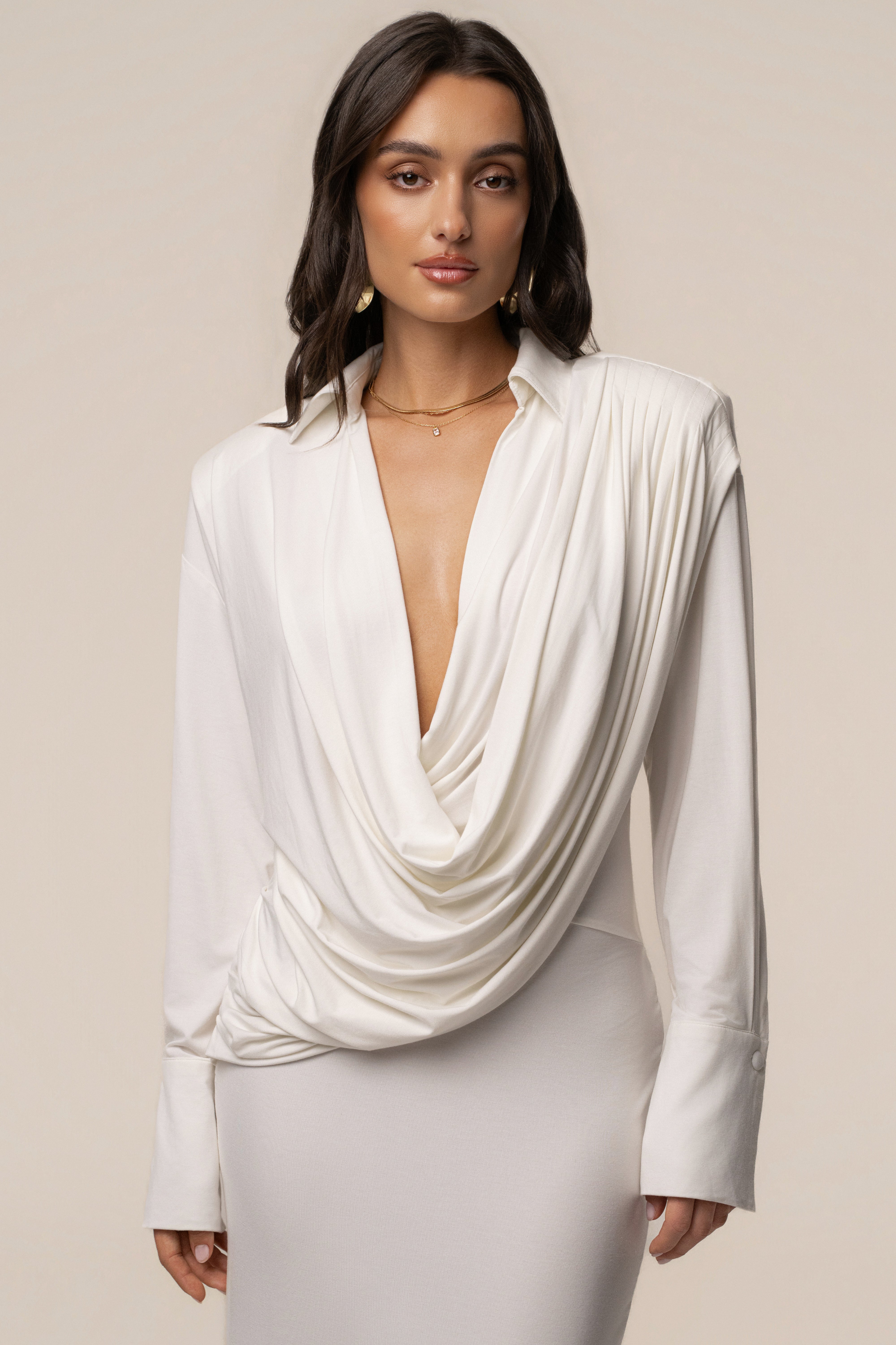 Ivory Poise Draped Maxi Dress - JLUXLABEL
