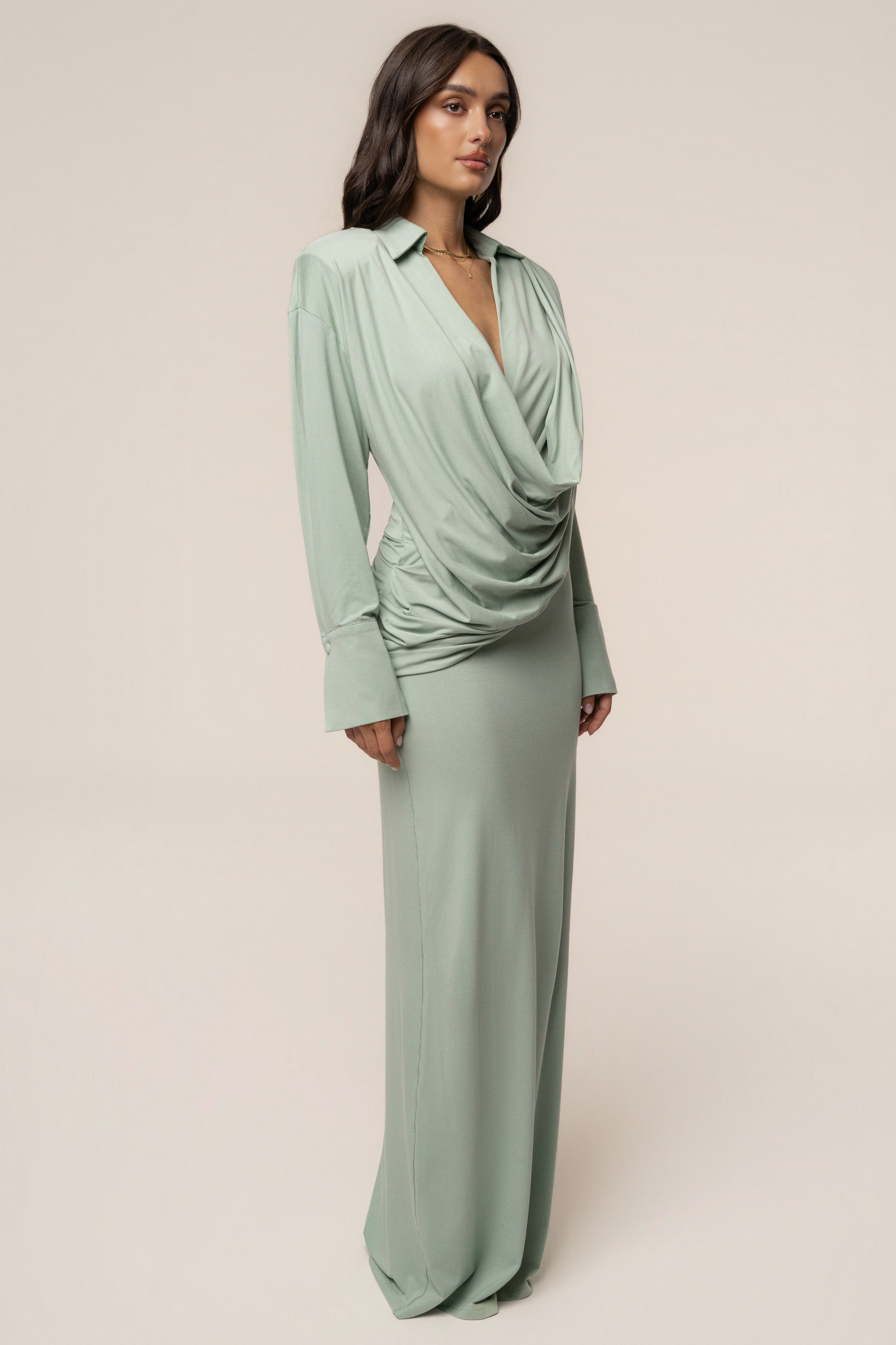 Mint Poise Draped Maxi Dress - JLUXLABEL