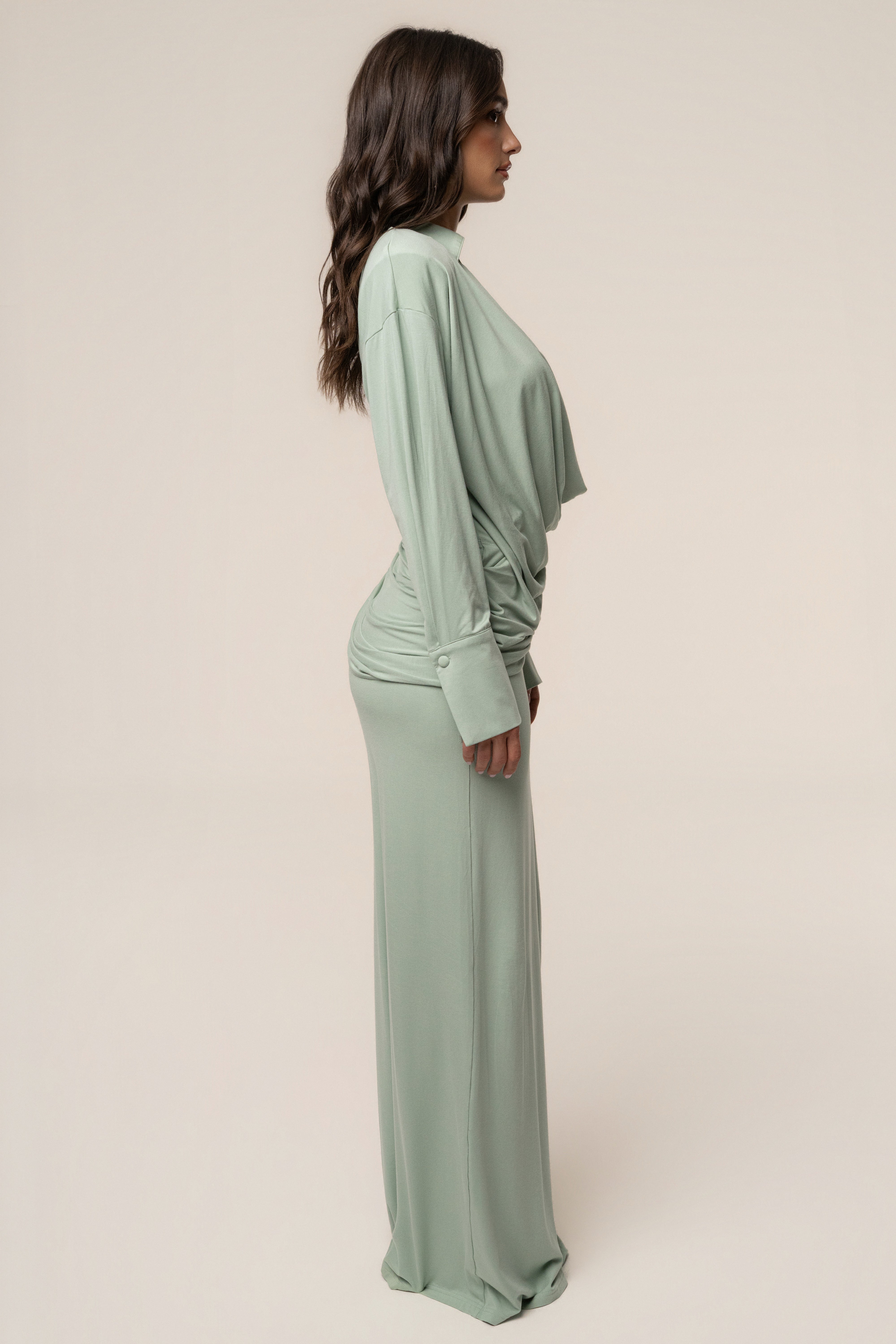 Mint Poise Draped Maxi Dress - JLUXLABEL