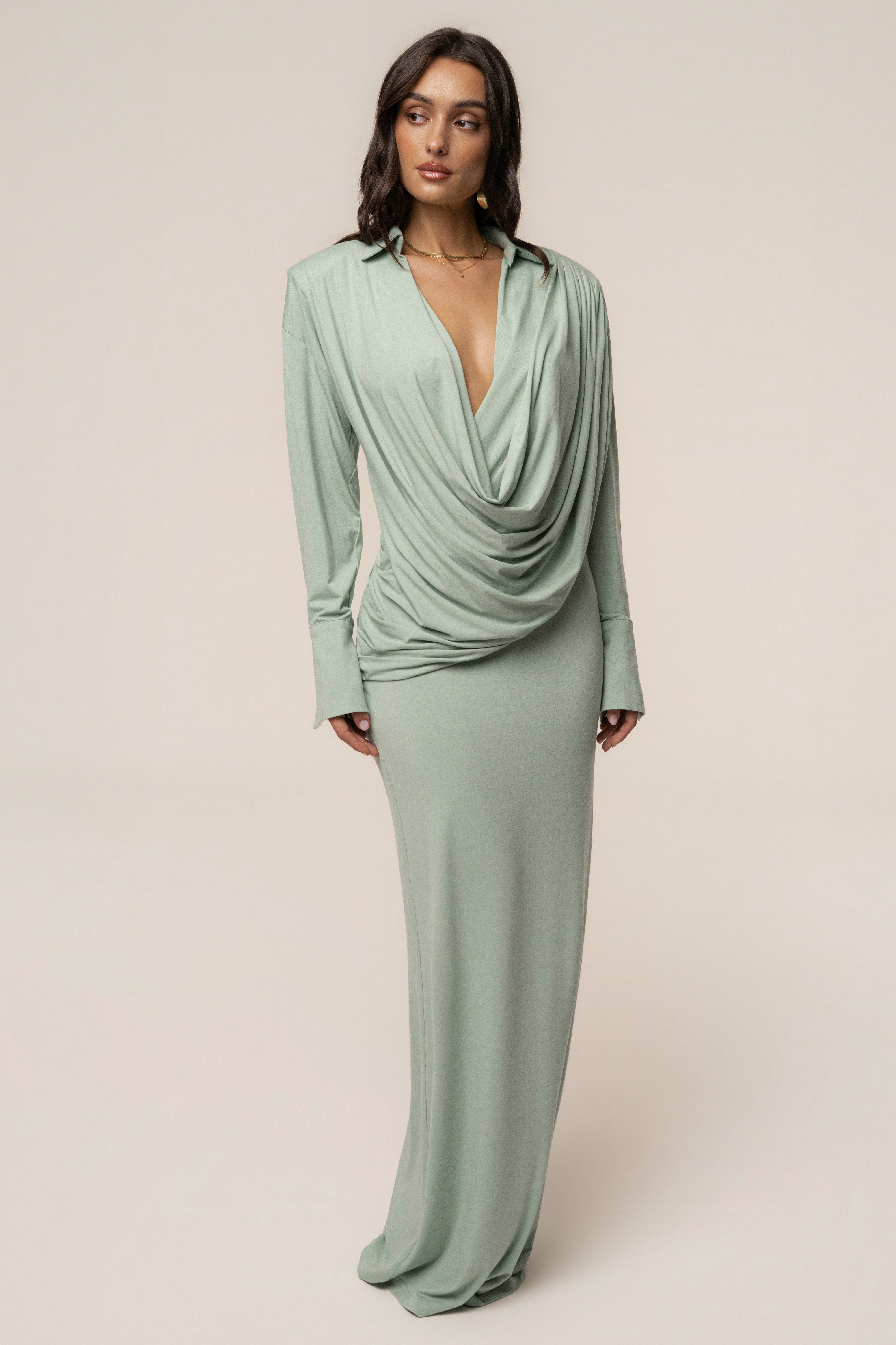 Mint Poise Draped Maxi Dress - JLUXLABEL