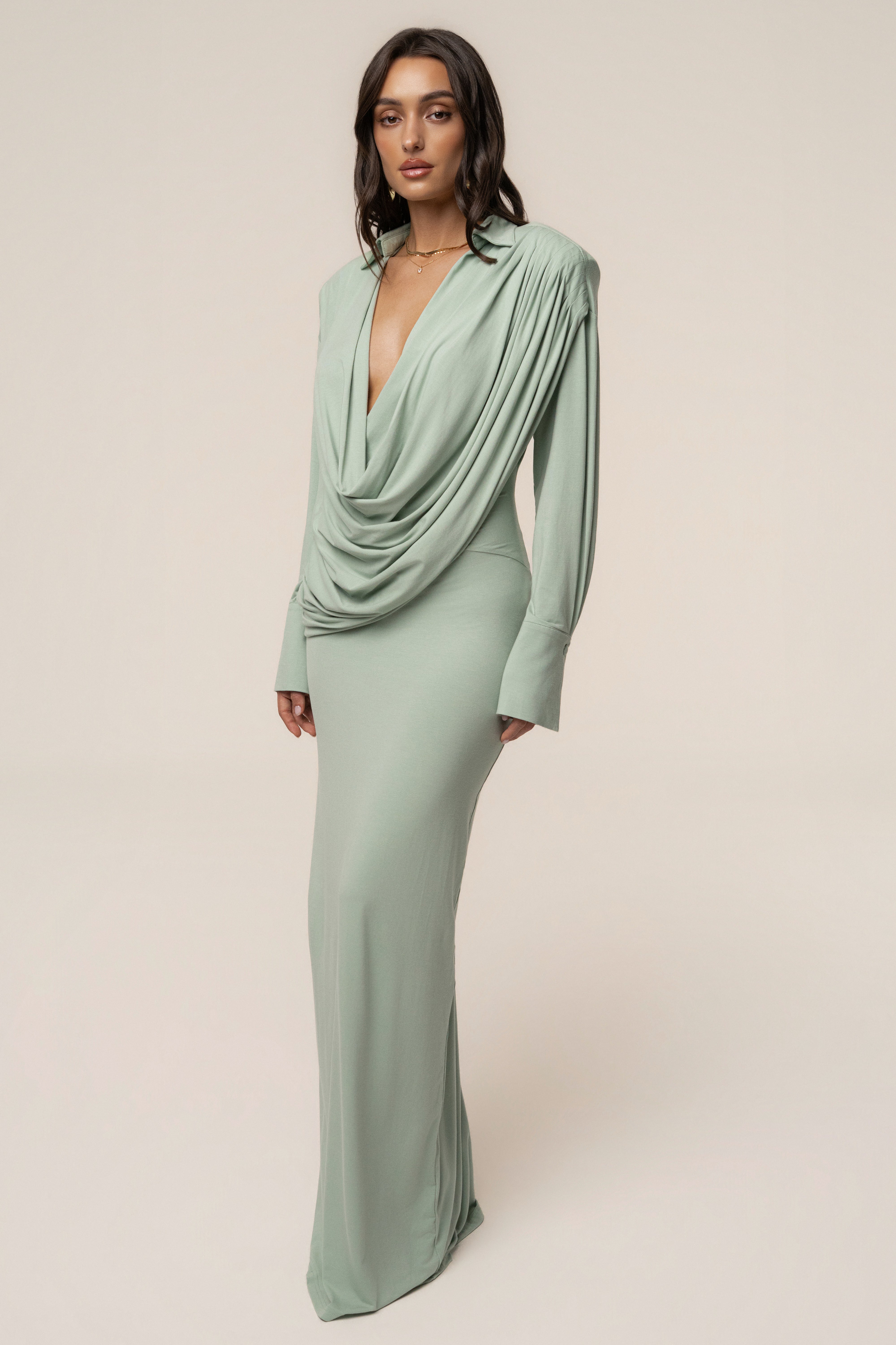 Mint Poise Draped Maxi Dress