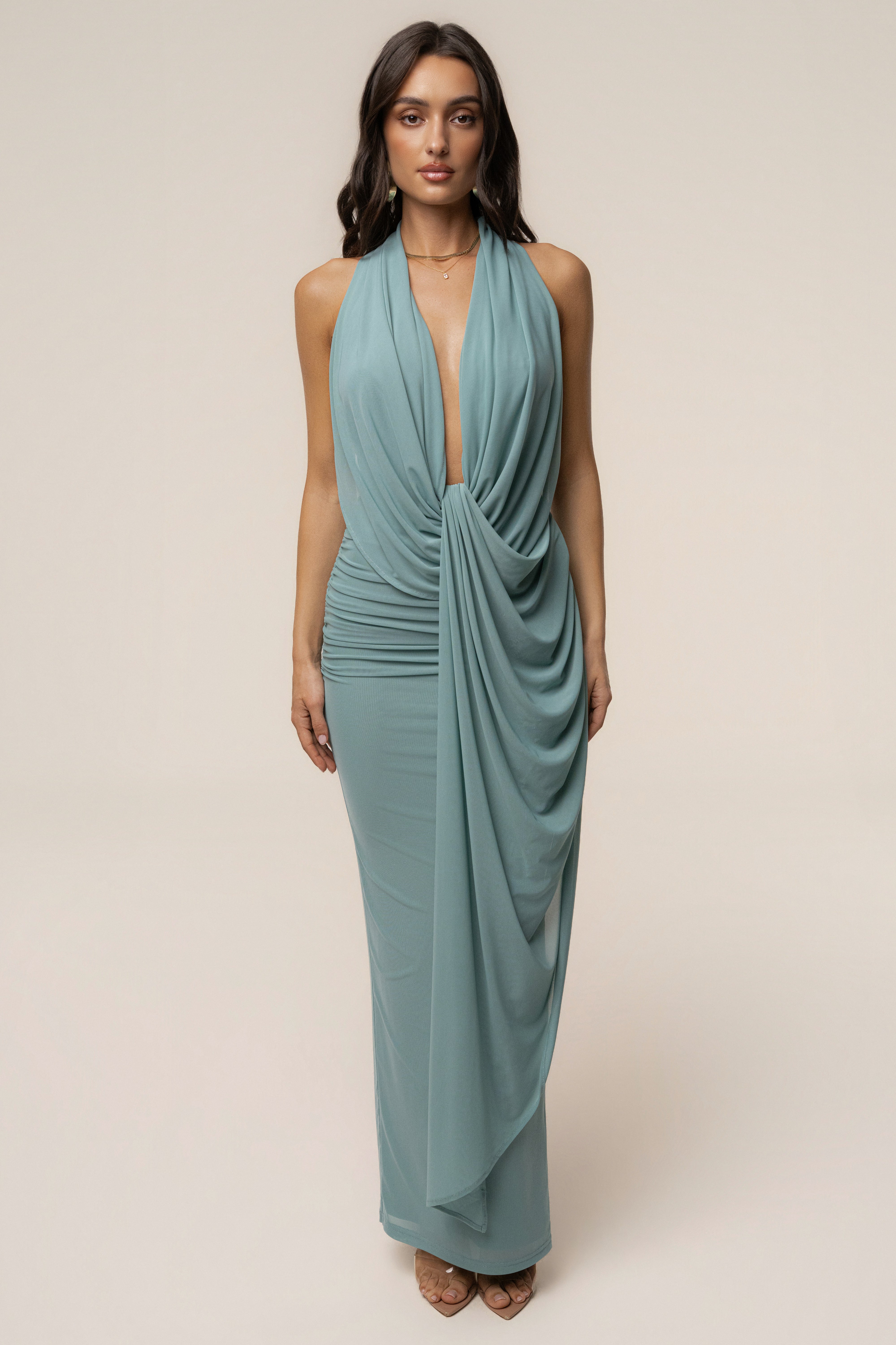 Teal Alaina Plunge Maxi Dress