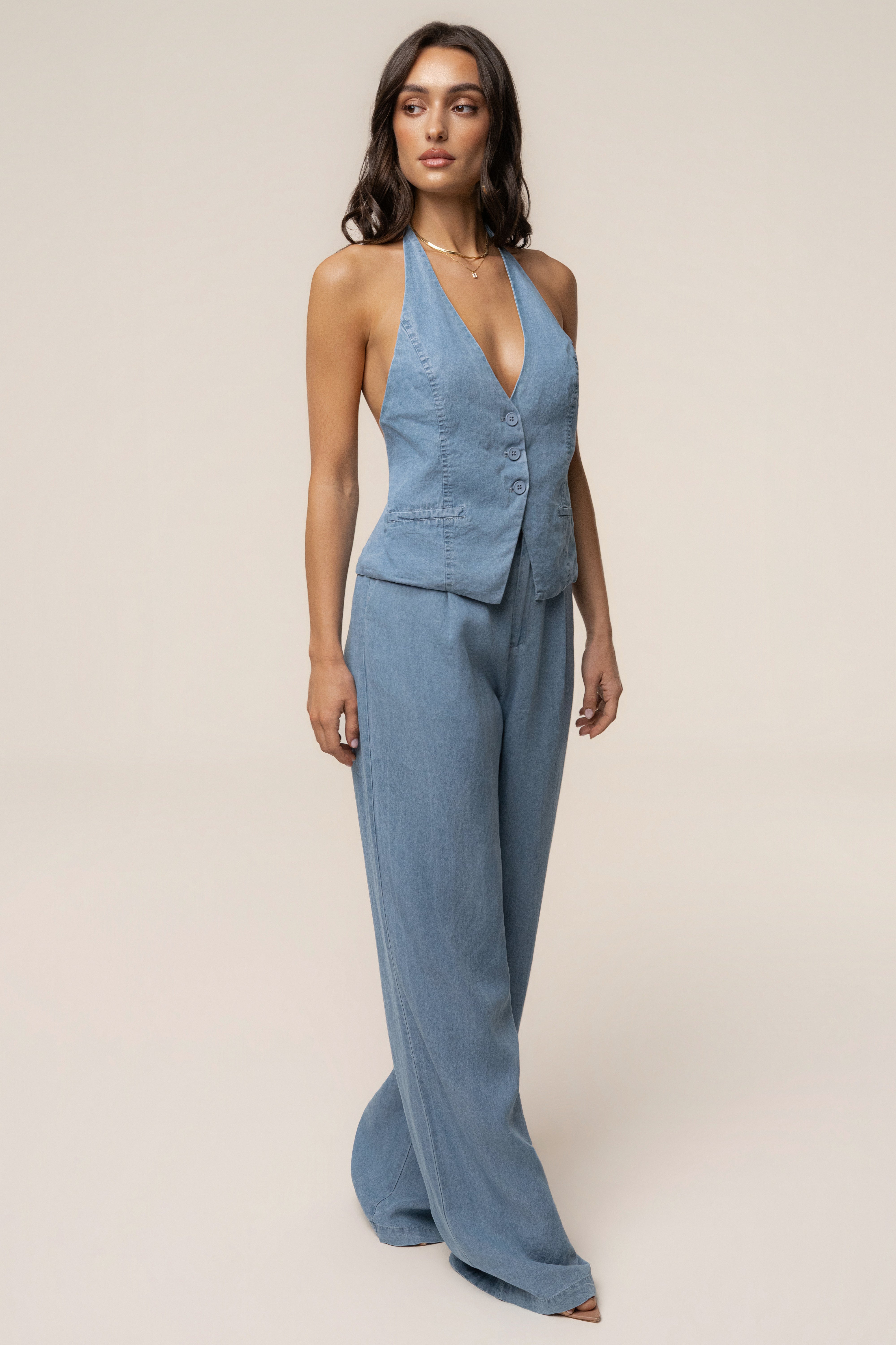 Chambray Downtown Vest Top - JLUXLABEL
