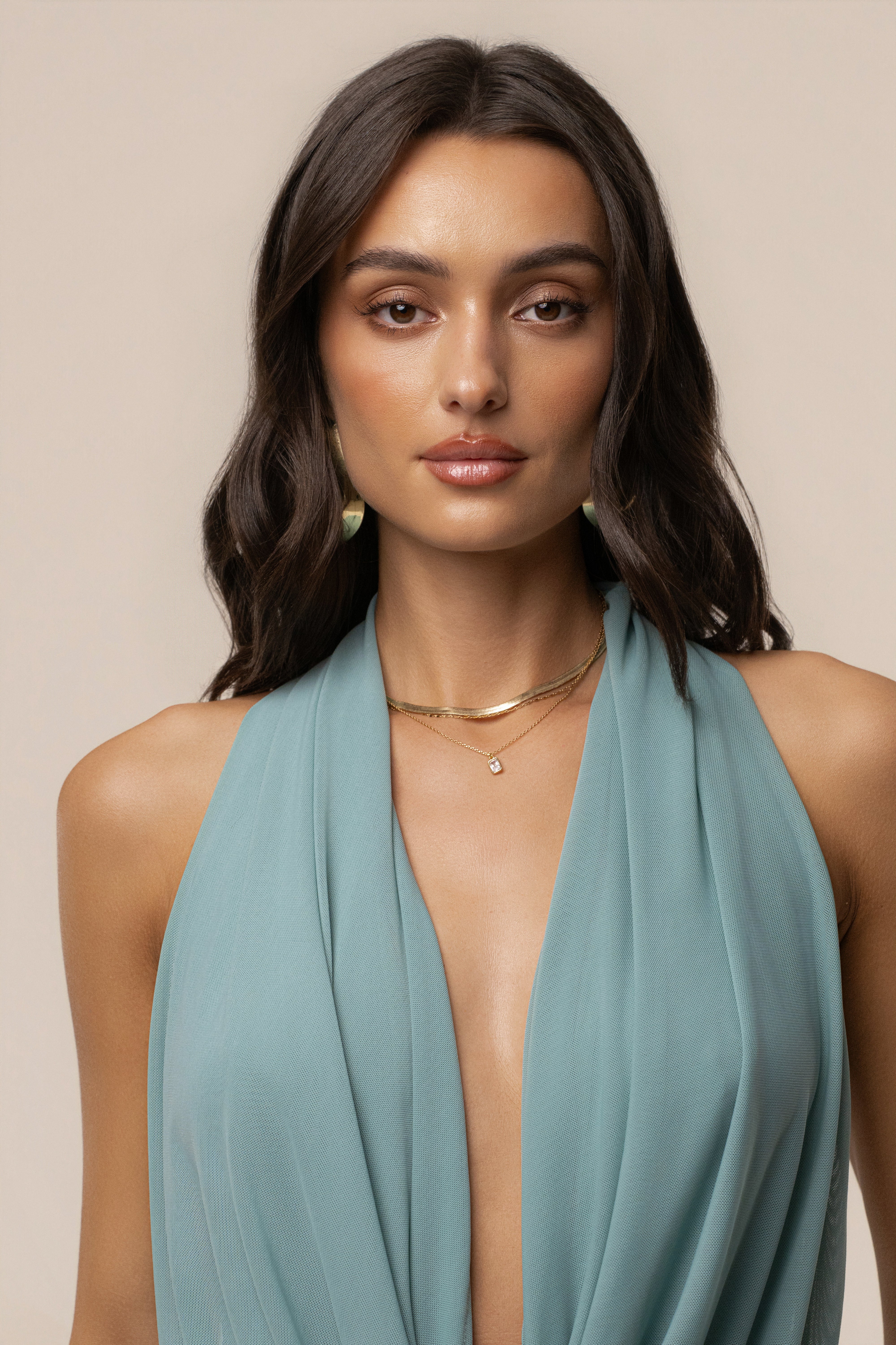 Teal Alaina Plunge Maxi Dress - JLUXLABEL