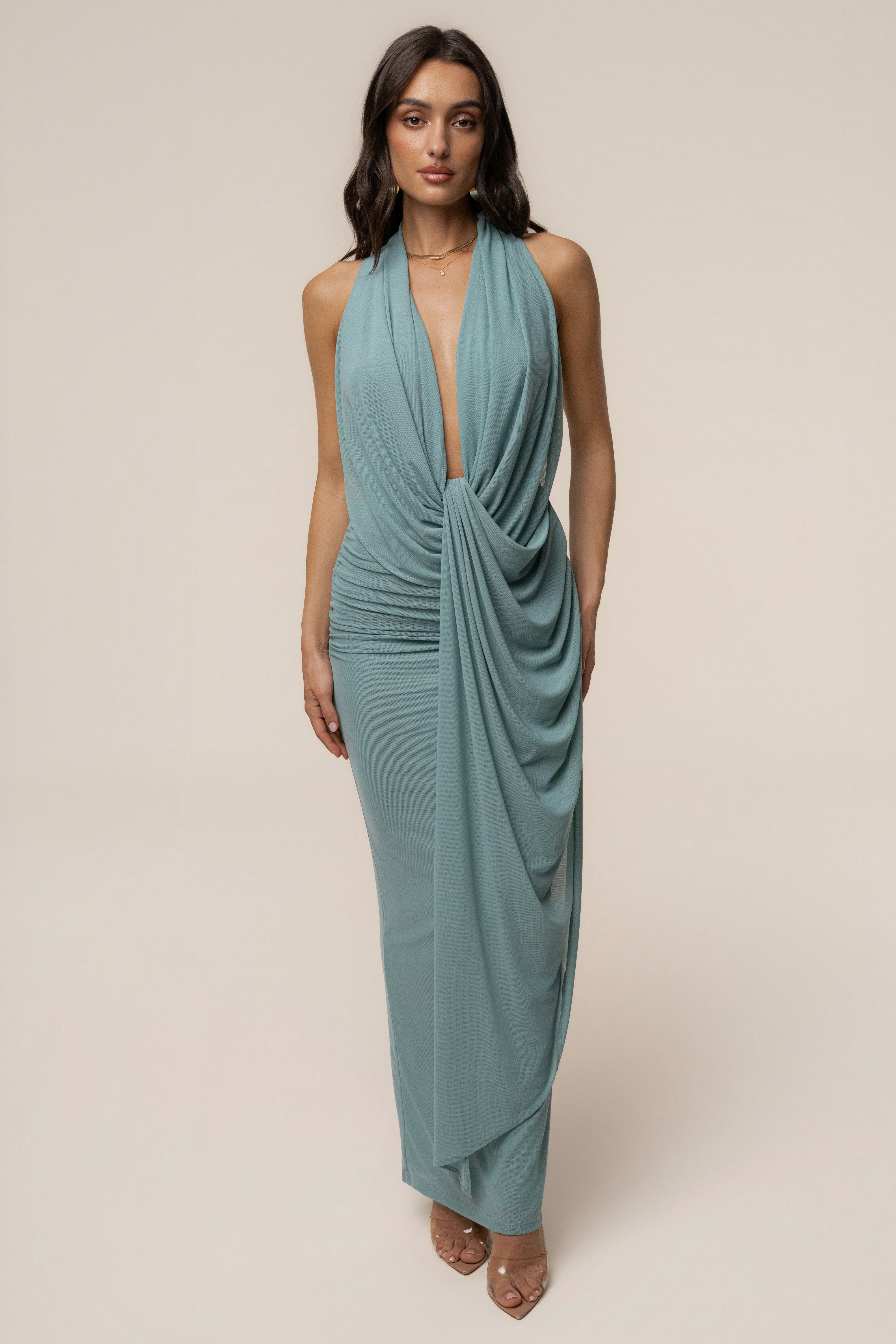 Teal Alaina Plunge Maxi Dress - JLUXLABEL