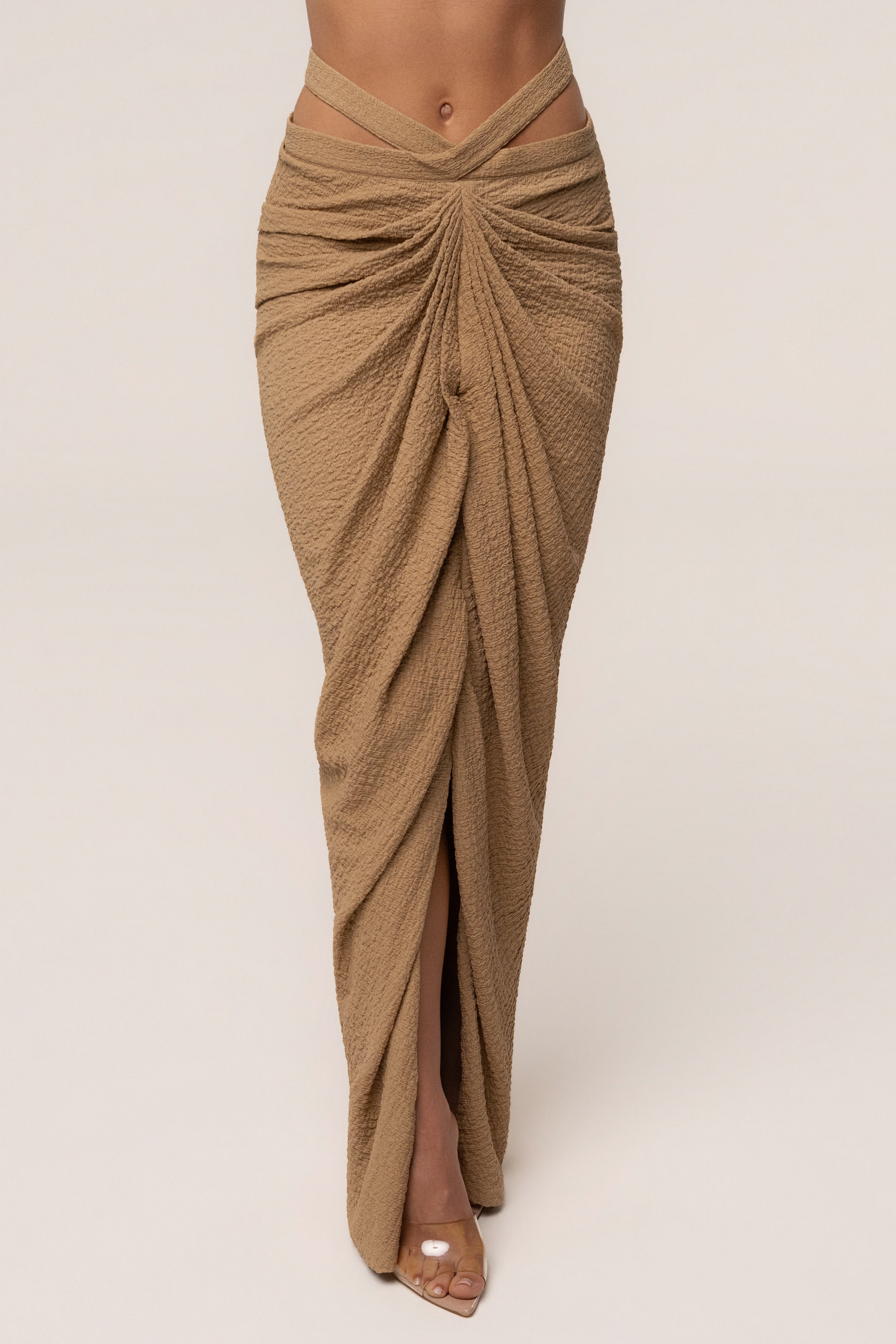 Beige Cabana Slit Maxi Skirt - JLUXLABEL