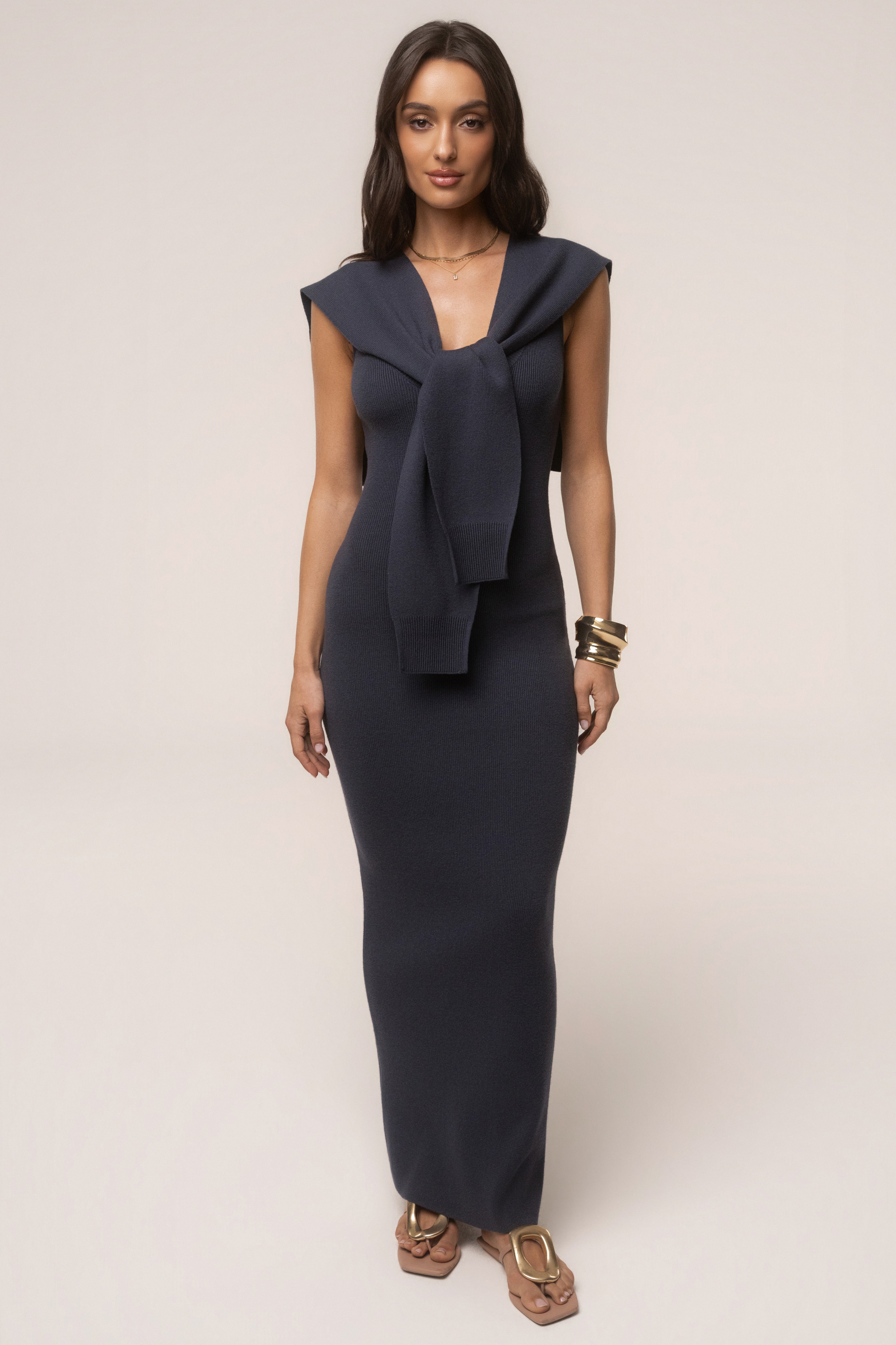 Navy Florence Knit Maxi Dress - JLUXLABEL