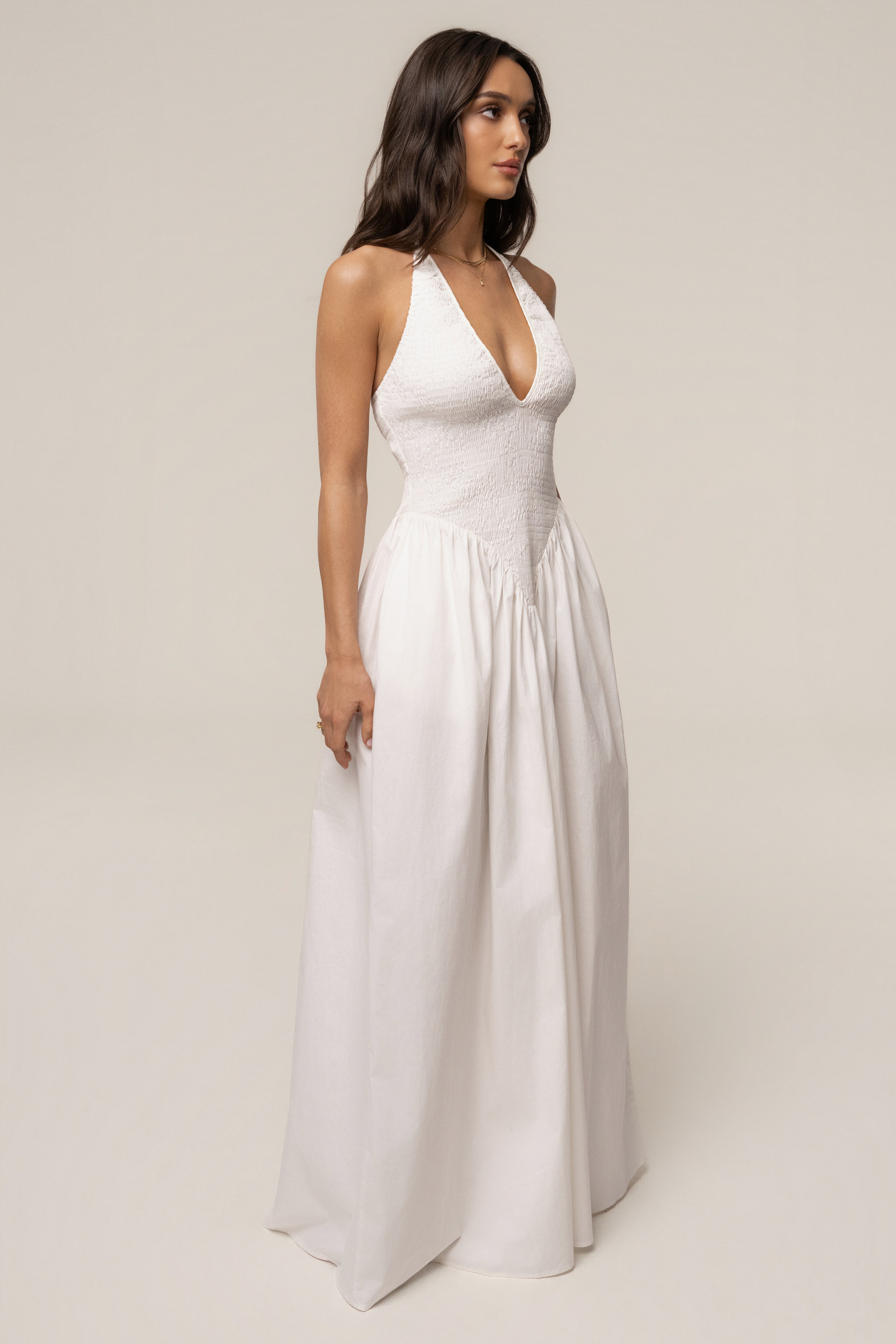 Ivory Madrid Halter Maxi Dress - JLUXLABEL