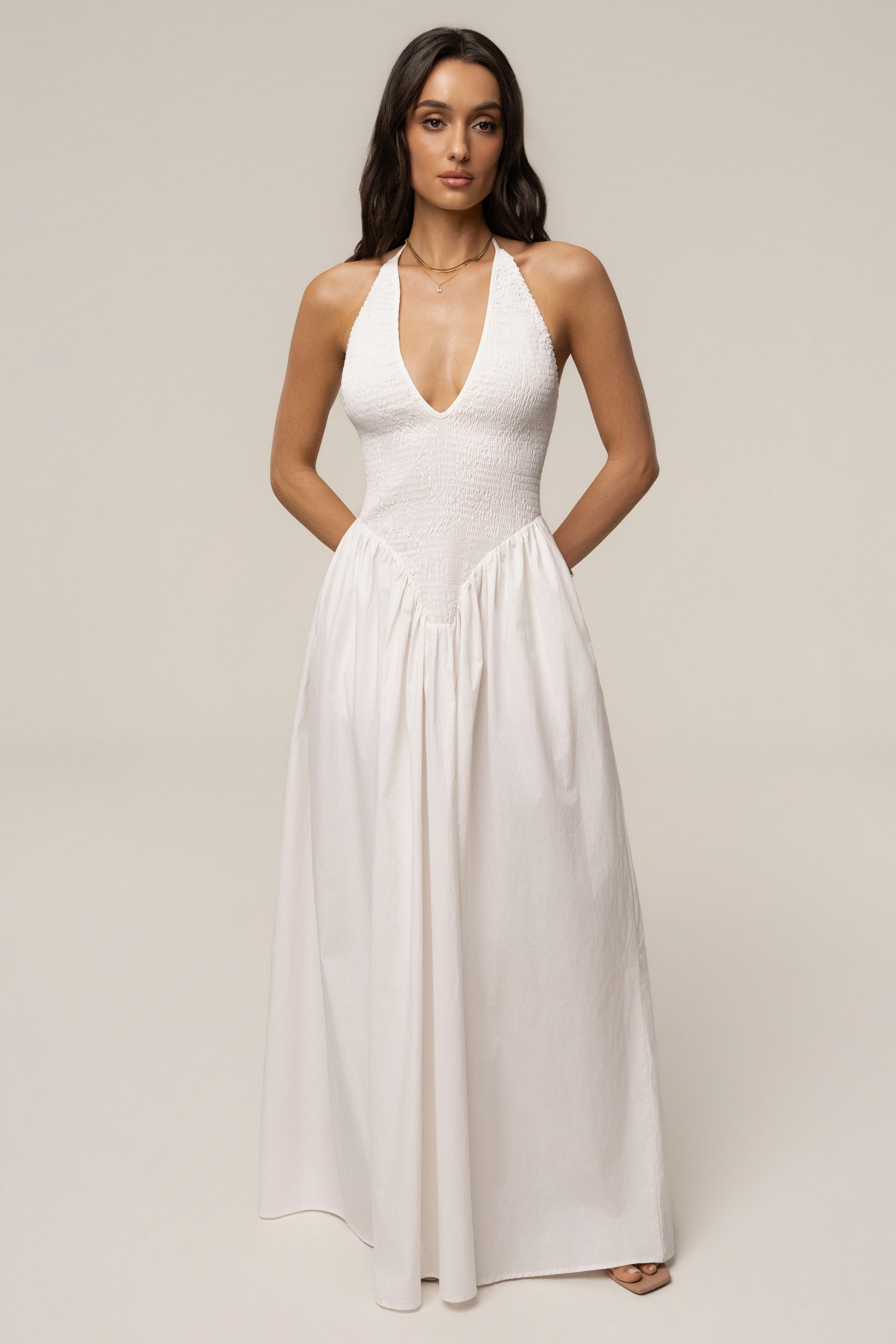 Ivory Madrid Halter Maxi Dress - JLUXLABEL